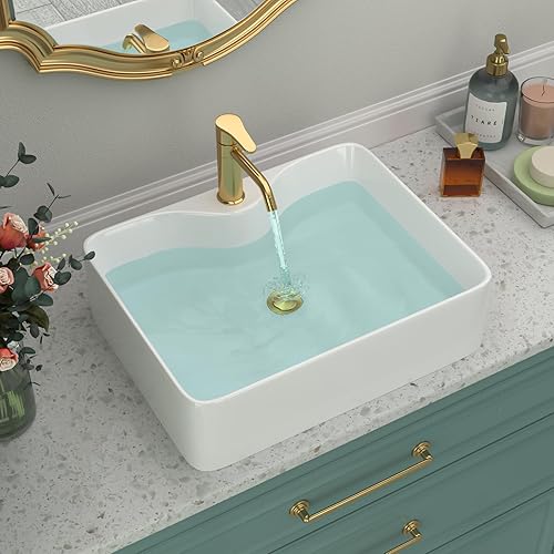 Miniatura 26 de Fregadero de baño de porcelana de cerámica rectangular de 24 x 14 pulgadas sobre mostrador, lavabo de arte blanco y negro Blanco