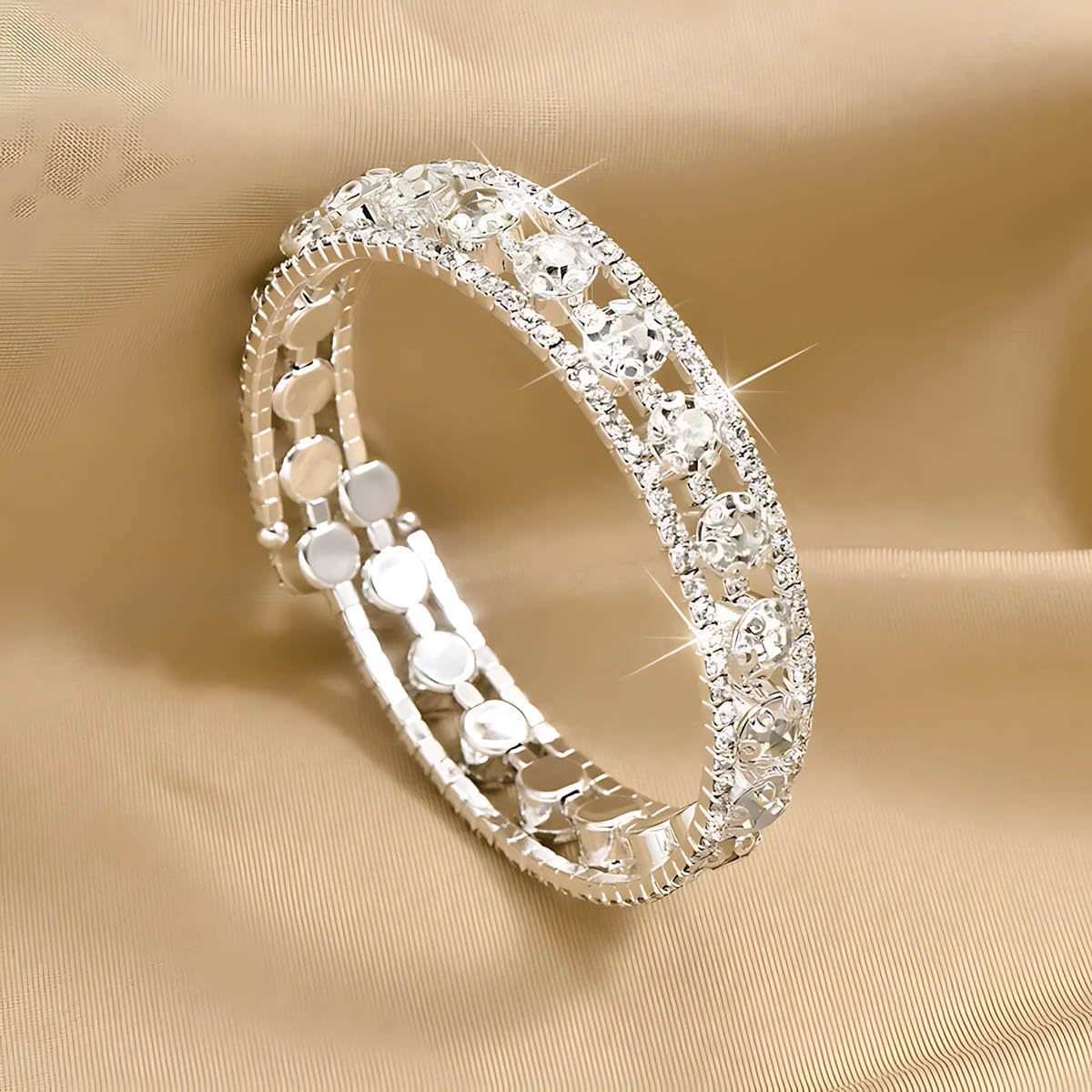 Bracciale da donna con cristalli, per matrimonio, aperto, elegante gioiello