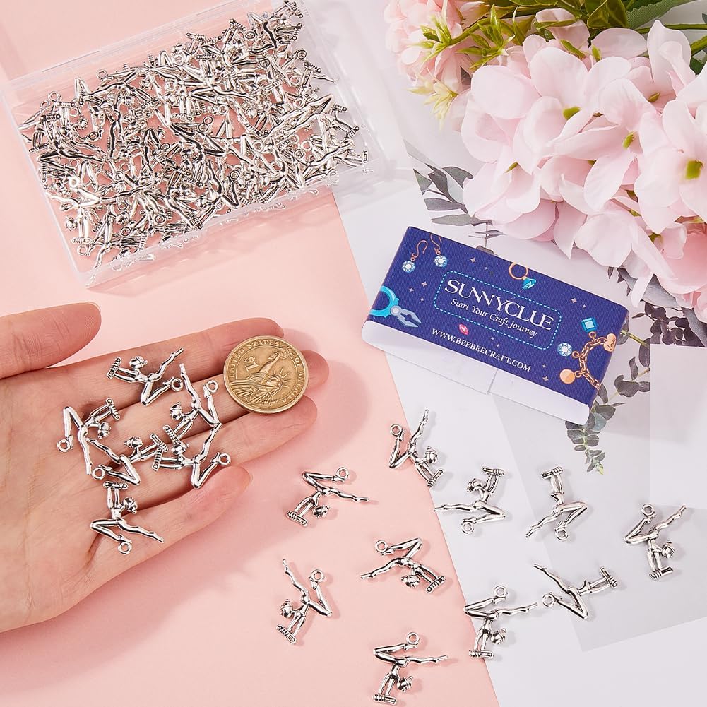 SUNNYCLUE 1 BOX 80PCS Silver Gymnastics Charms Sports Charms Tibetan Style Alloy Antique Dancer Sports Spirit Gymnast Charm Bulk for Jewelry Making Charms Findings Diy Necklace Earring Adults Craft - Image 3