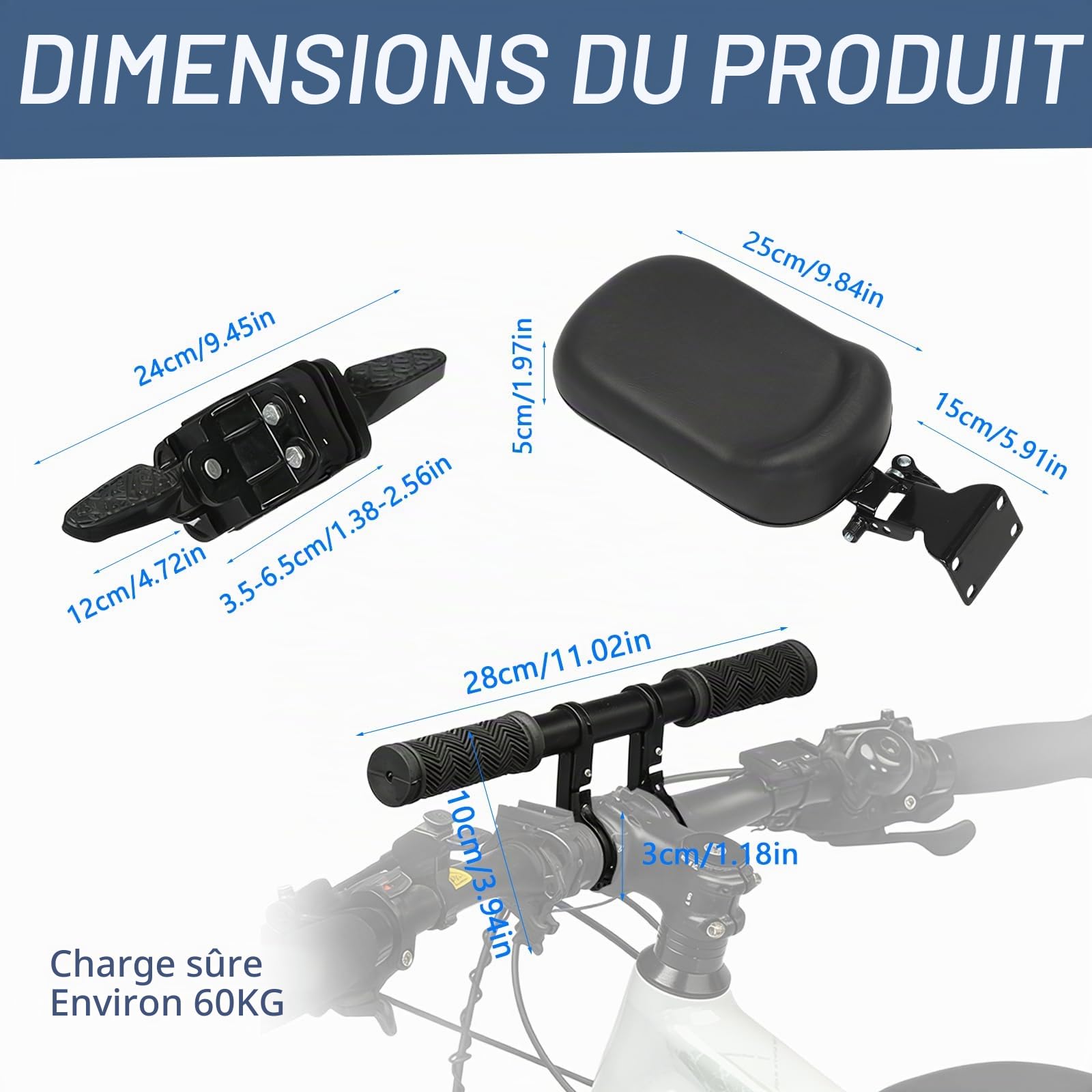 Siege Velo Enfant Avant Siège De Vélo Pour Enfant Siège De Vélo Avant Siege Enfant Velo Avant Siège De Vélo Monté À L'avant Siège De Vélo De Montagne Avec Accoudoir Pédale Pour Enfants 2-5 Ans
