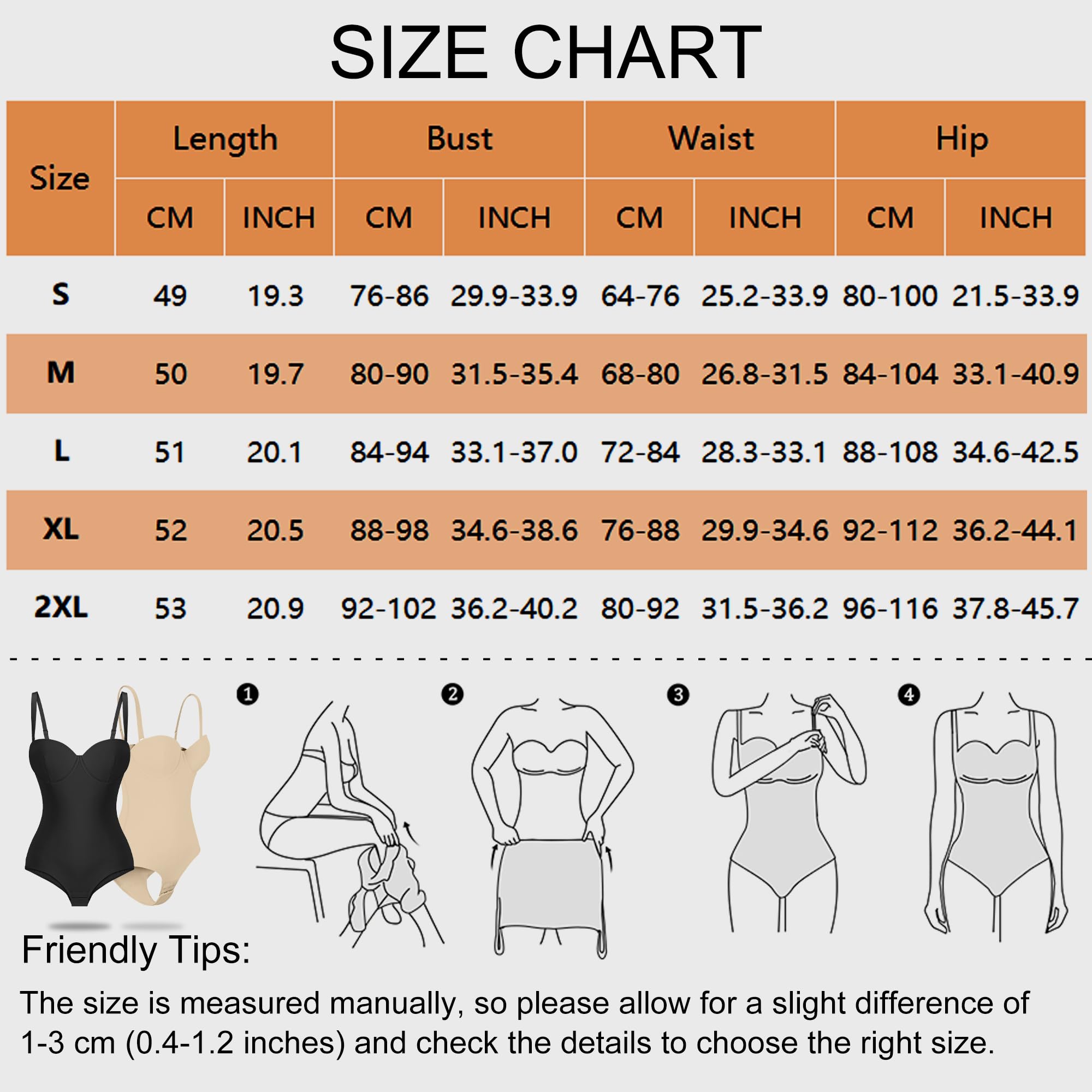 Body sans bretelles avec soutien-gorge intégré - Contrôle du ventre - Body Shaper complet : bretelles amovibles sculptant le dos bas - Forme de compression