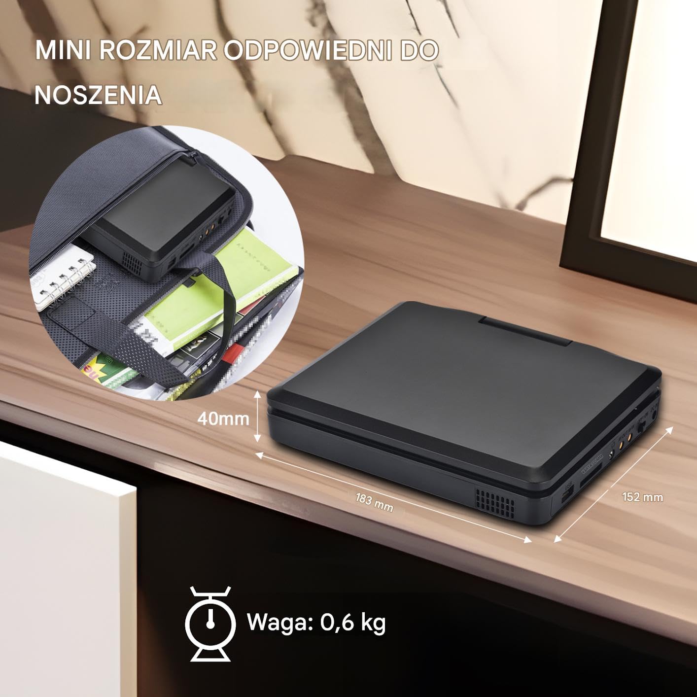 Mini przenośny odtwarzacz DVD YOOHOO 9,5"do samochodu i dzieci z obrotowym ekranem HD 7,5", obsługuje wszystkie regiony, wiele regionów, samochodowe odtwarzacze DVD dla dzieci, słuchawki