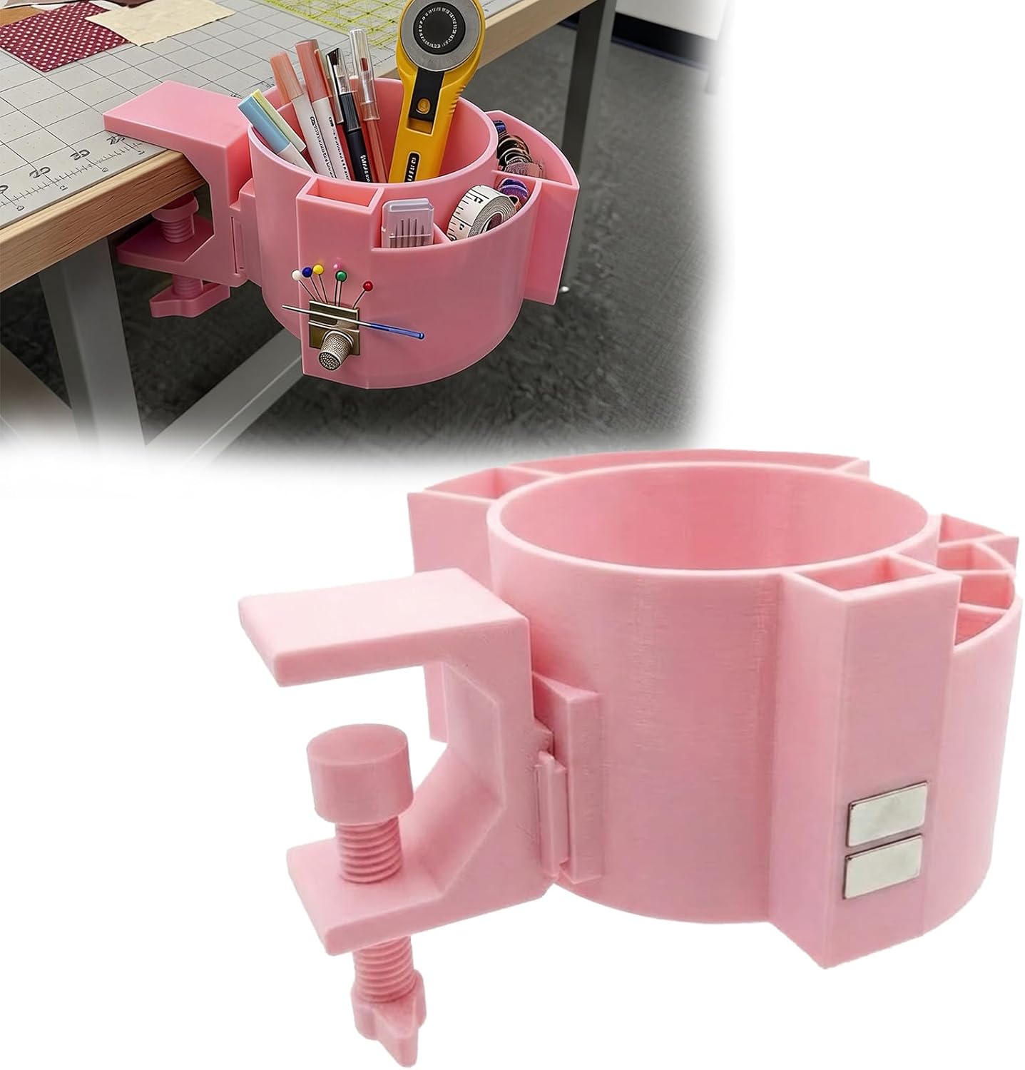 Sewing Table Organizer, Craft Table Clamp Organizer,Multi-Slot & Strong Magnets,for Fabric Scraps, Scissors, Sewing Notions Adjustable Clamp No Installation Required