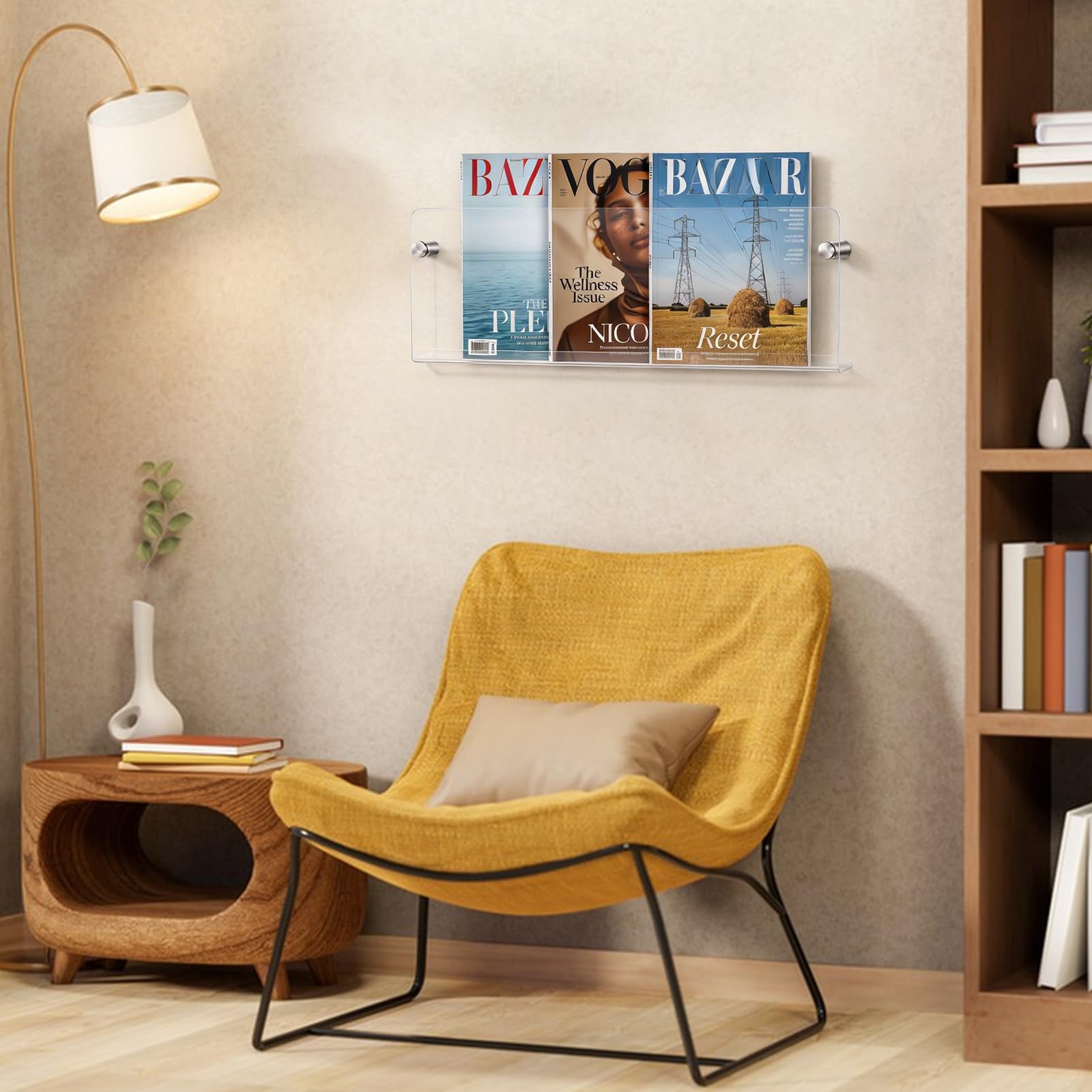 3 étagère Suspendue pour Magazines Porte Revues Mural Flottant de 40cm Étagère à Livres et Brochures Organisateur Mural pour Salle D'Attente Salon Ou Bureau. Clair
