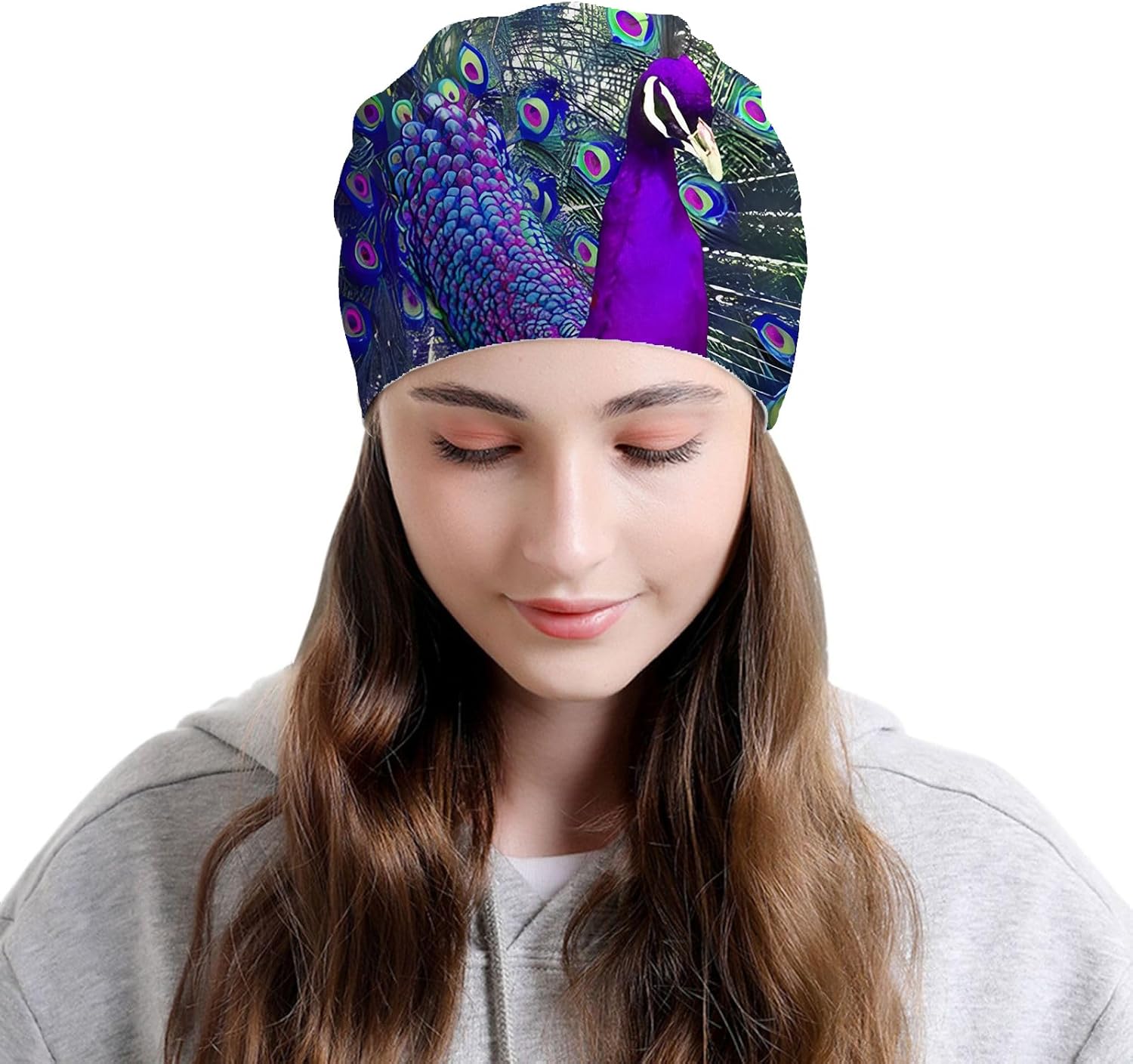 Beautiful Peacock Womens Slouchy Beanie Cotton Chemo Caps Cancer Headwear Hats Turban Baggy Skull Sleep Scarf - Image 2