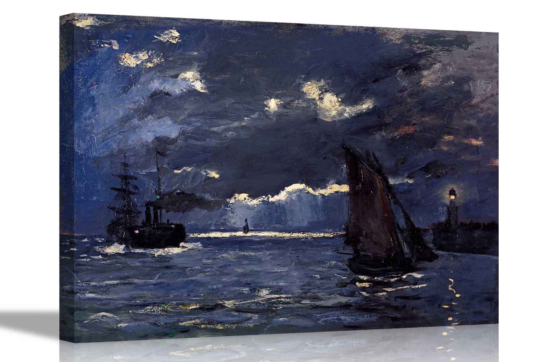 Artley Prints A Seascape Shipping By Moonlight A Seascape, Shipping By Moonlight By Claude Monet Canvas Prints Wall Decor Oil Painting Reproduction Home Office Wallart Pictures 76 X 50Cm (30 X 20 Inches)