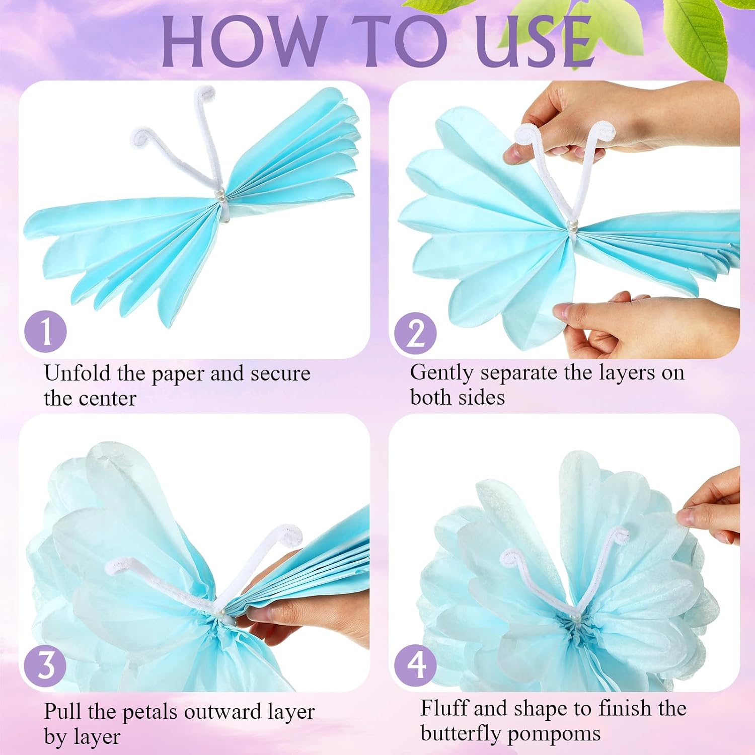 AmazingSpark 12 Pcs Butterfly Tissue Paper Pom Poms 3D Butterfly Birthday Party Decorations 3D Paper Hanging Butterflies for Women Baby Shower Wedding Wall Decor Fairy Tea Party Decorations