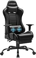 Homall Gaming Chair with Footrest, Massage Lumbar Support, Headrest - Adjustable Height, 300lb Steel Frame, Black