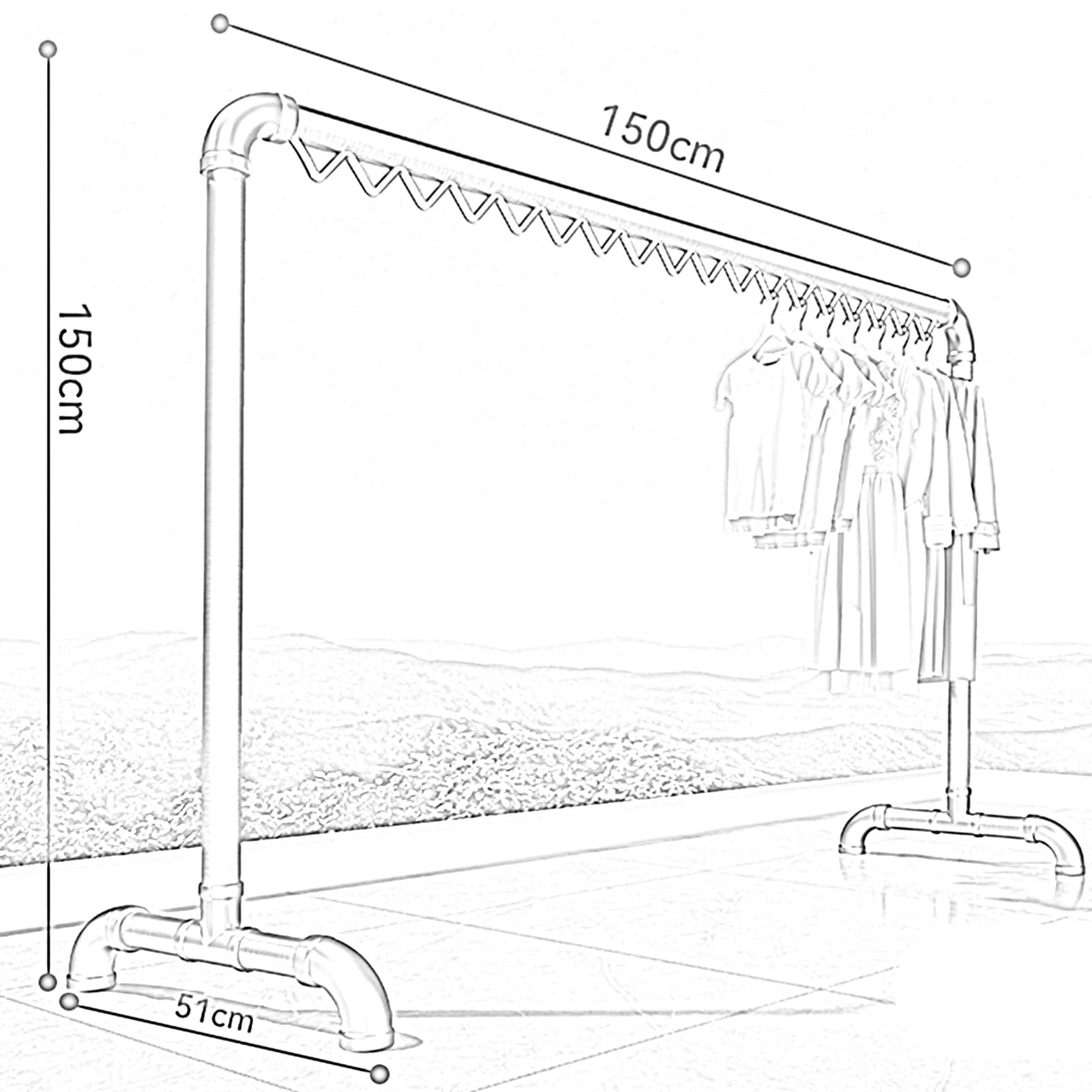 Tendedero resistente con ganchos a prueba de viento - Colgador versátil para interiores y exteriores para ropa, mantas, sábanas y prendas de vestir - Ahorra esp,Silver-(L x W x H) 150x51x150CM
