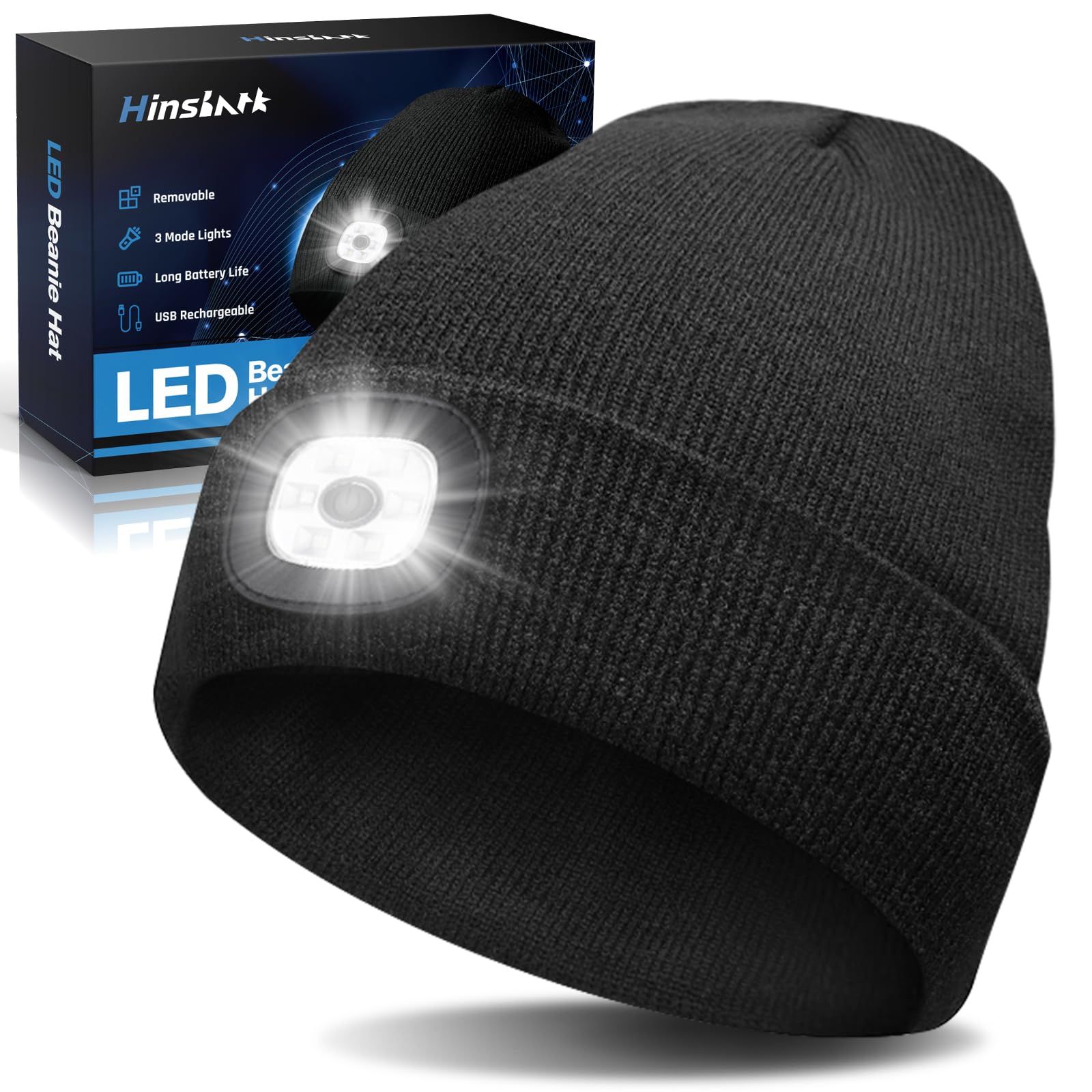 Valentines Day Gifts for Him, LED Beanie Hat with Light, Mens Valentines Gifts for Men Dad Husband Grandpa Boyfriend, Anniversary Birthday Gifts for Men, Unisex Rechargeable Headlamp Knitted Cap Gifts