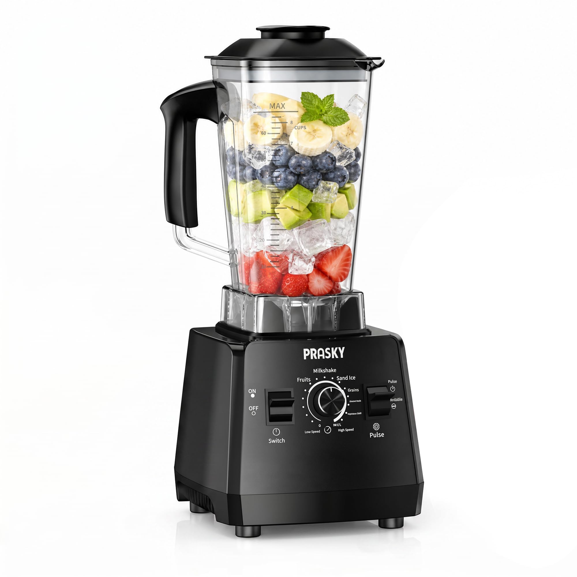 Blenders for Kitchen, Smoothie Blender, 2400W/1000W Prasky Blender &amp; Grinder Combo, 25,000 RPM High Speed, 68oz BPA-Free Food Processor, Countertop Blender for Smoothies, Shakes &amp; Food (Black, 2L)