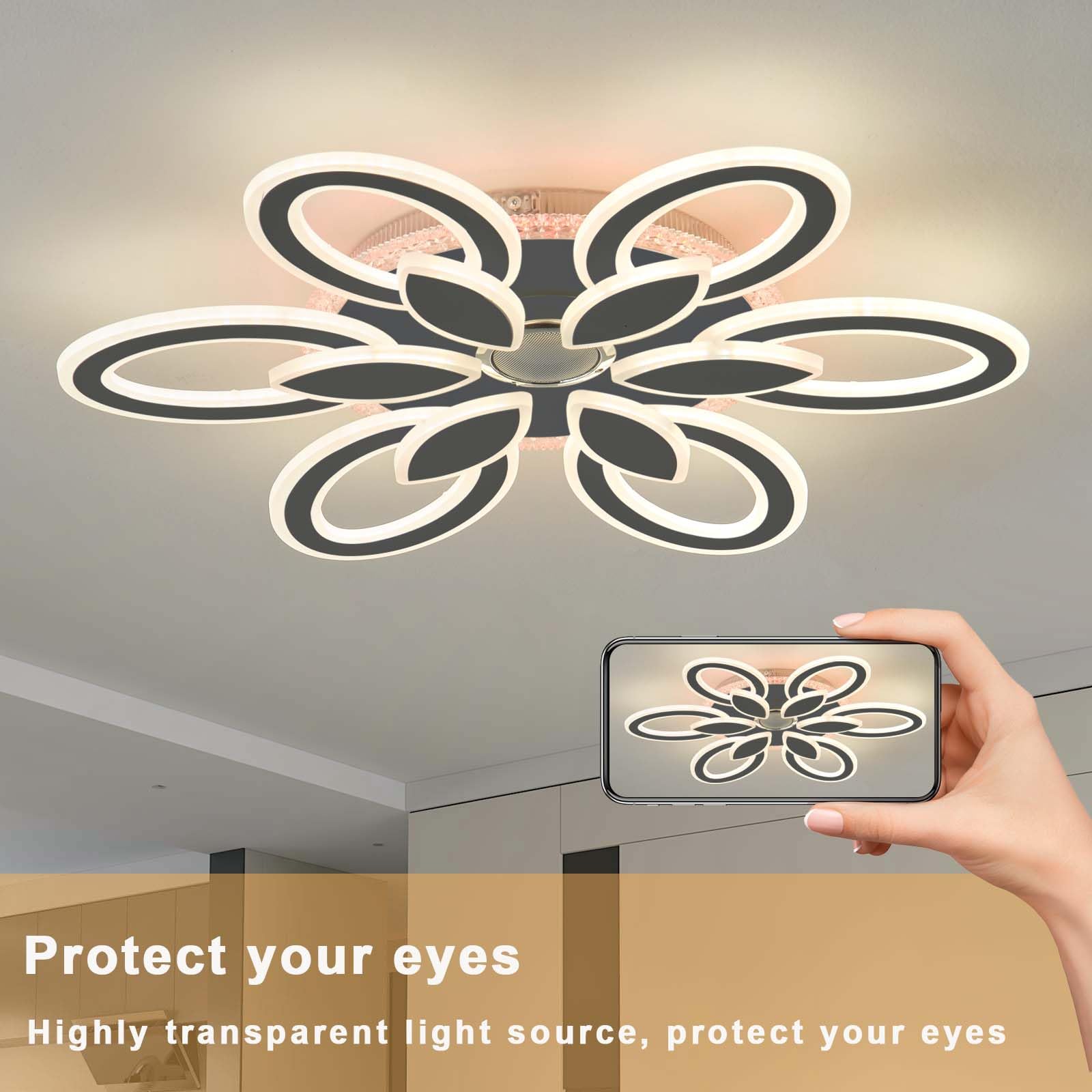 Intelligente Plafoniera Dimmerabile Bluetooth Lampadario,Funzione Di Memoria con Elevata Resa Cromatica Moderno e Senza Sfarfallio Luce Notturna Ceiling Light,per Soggiorno e Camera Da Letto,Nero