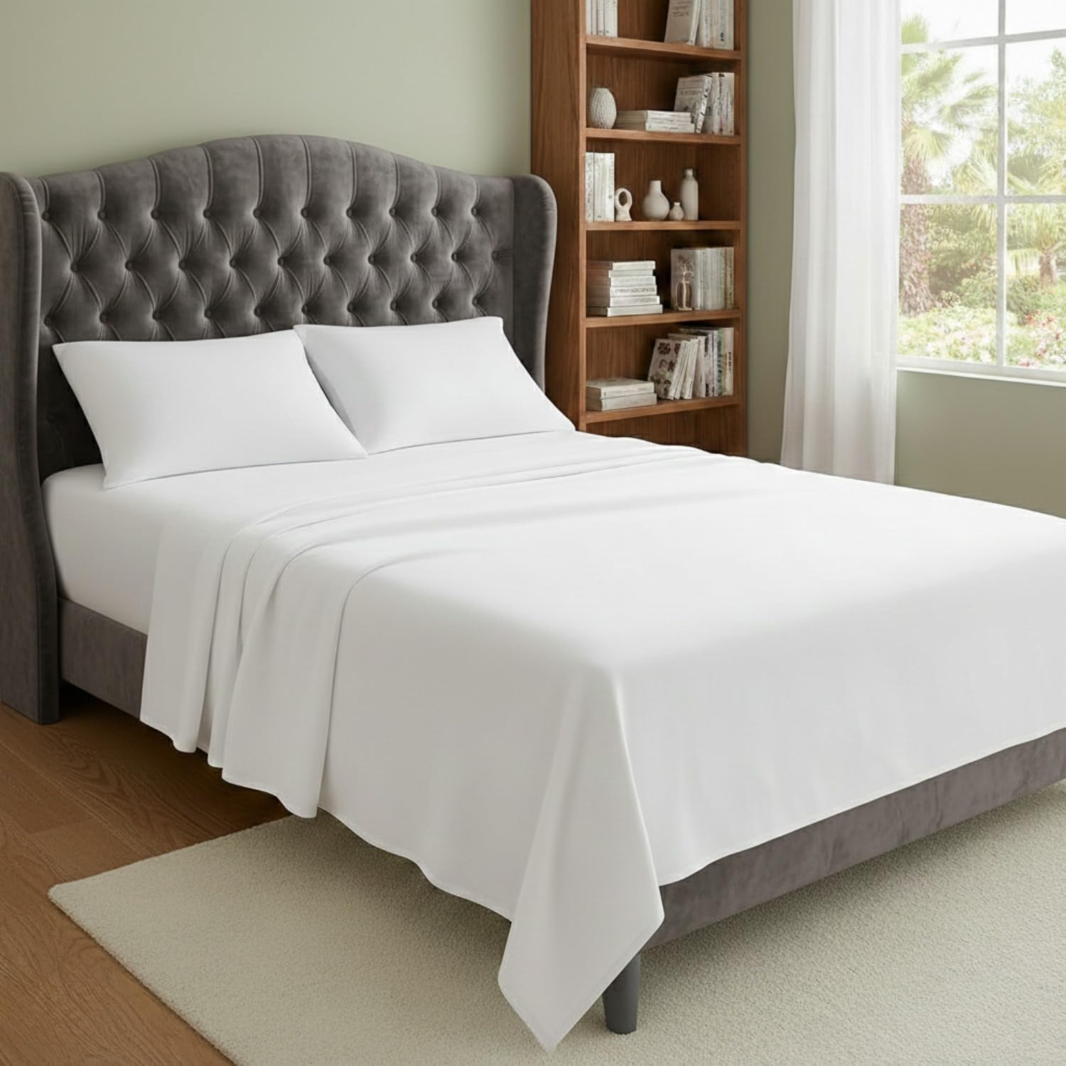 Flat Sheet Soft Polyester Microfibre – Breathable Non-Iron Top Sheet – Wrinkle-Resistant, Hypoallergenic & Easy-Care Bed Sheet – Single to Super King (White, Super King)