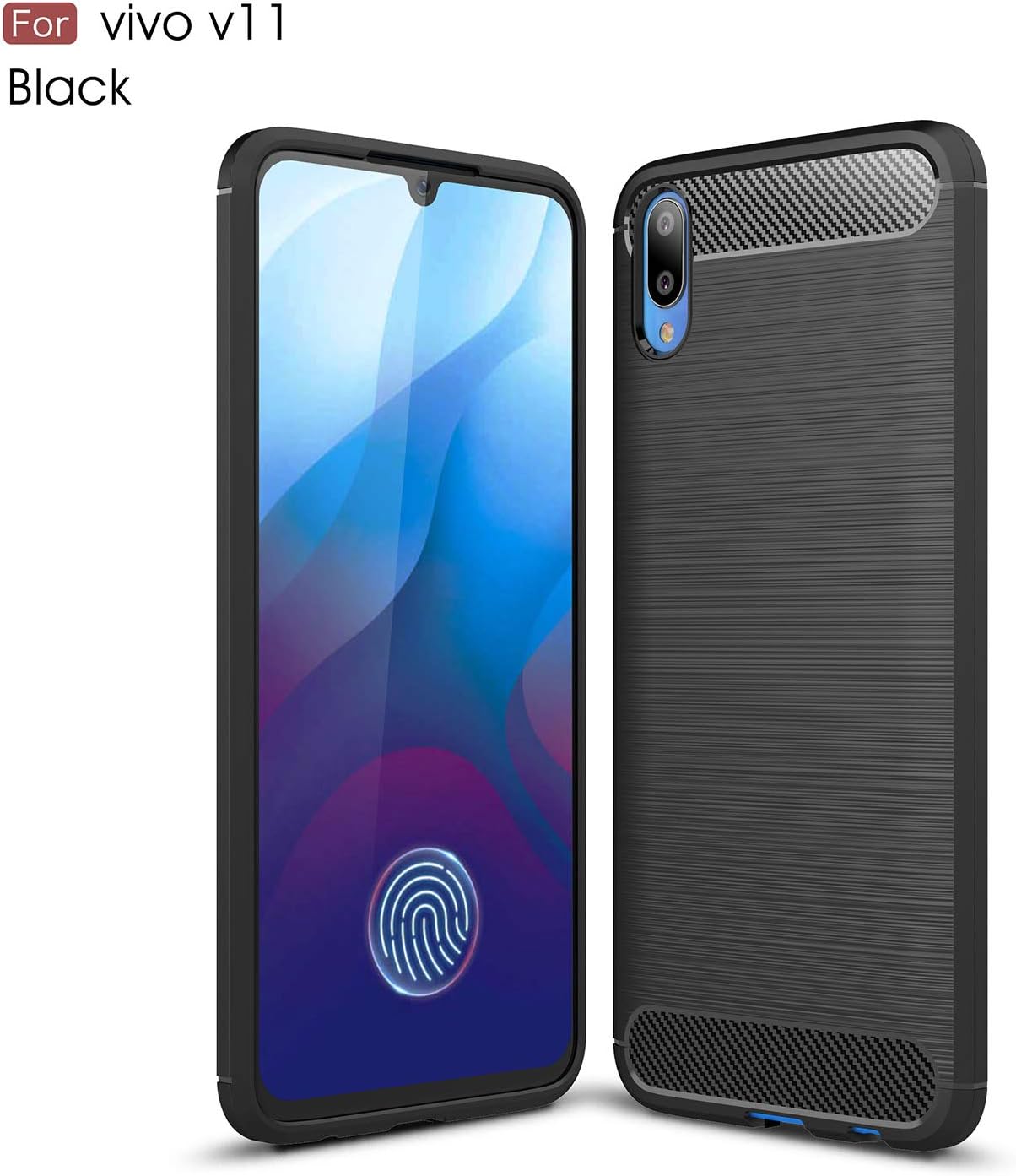 YFXP Vivo V11 Case, Shock Absorption Vivo V11 Cover Soft TPU Anti Scratch Carbon Fiber Case with Tempered Glass Screen Protector for Vivo V11 Black