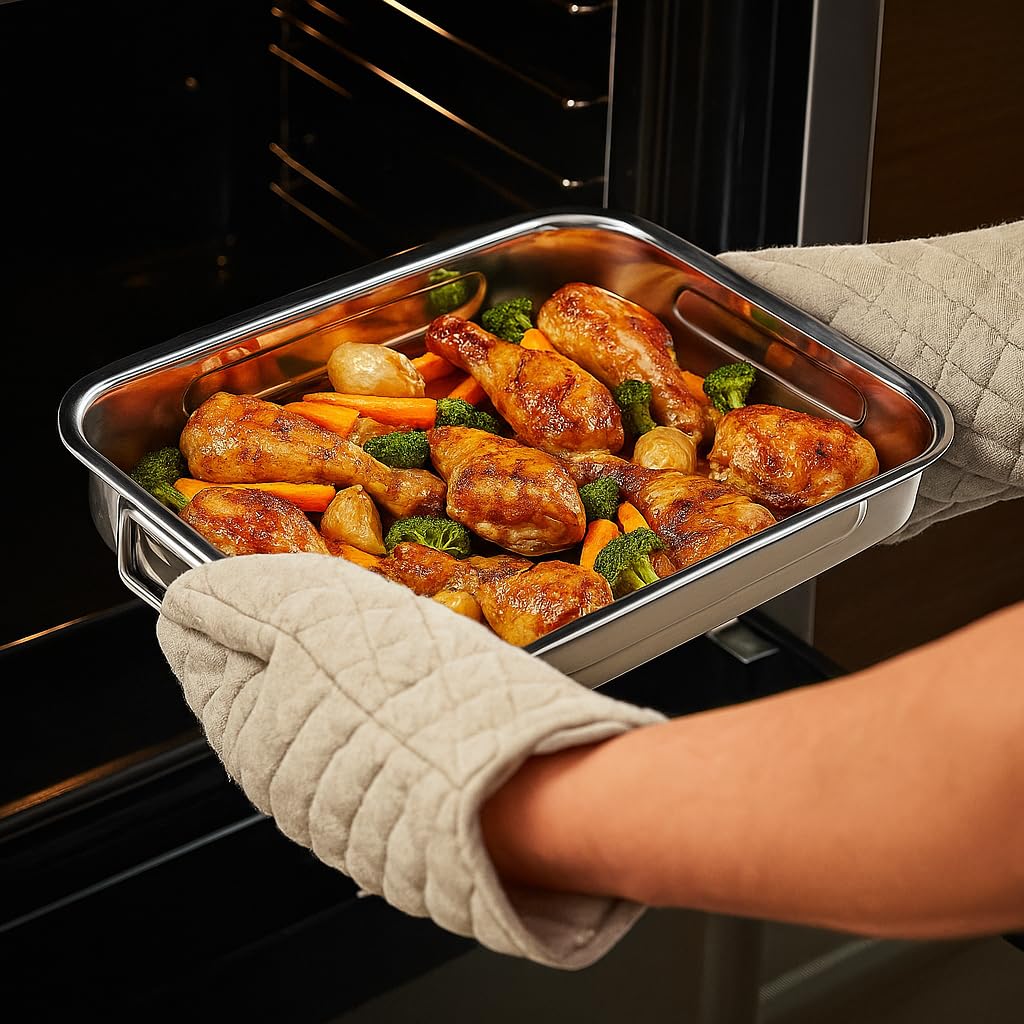 Set Di 2 Teglie Da Forno In Acciaio Inox Antiaderente - Rettangolari, Per Lasagne, Arrosti E Dolci - Foto 11