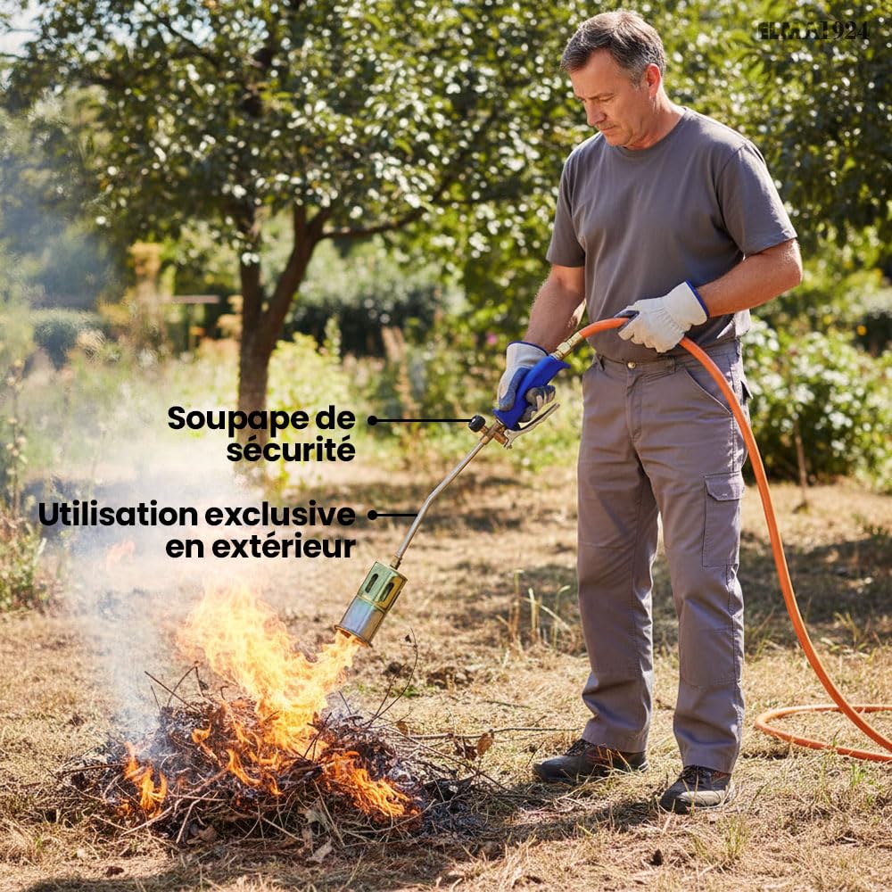 ELMA Chalumeau Monogaz I Brûleur Thermique de Mauvaises Herbes avec buse Ø 60 mm et tuyau 3 m I Poignée Ergonomique Compatible gaz Butane et Propane