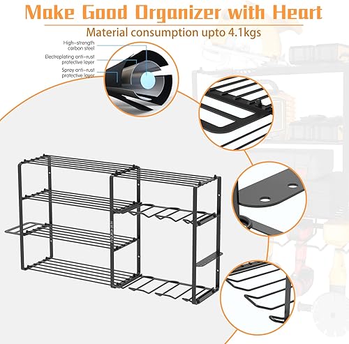 Miniatura 2 de Organizador de herramientas eléctricas, 4 capas de soporte de taladro resistente, soporte de pared, organización de herramientas de garaje de metal