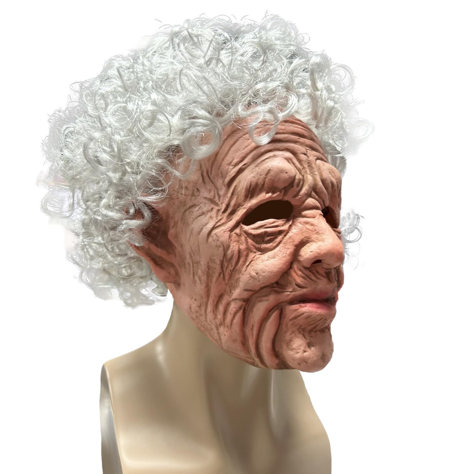 SINSEN Old Woman Mask Realistic Scary Granny Old Lady Creepy Human with Wrinkled Wig Full Head Latex Mask Halloween Cosplay Party Masquerade Prank Fancy Dress Costume Props for Adults - Image 2