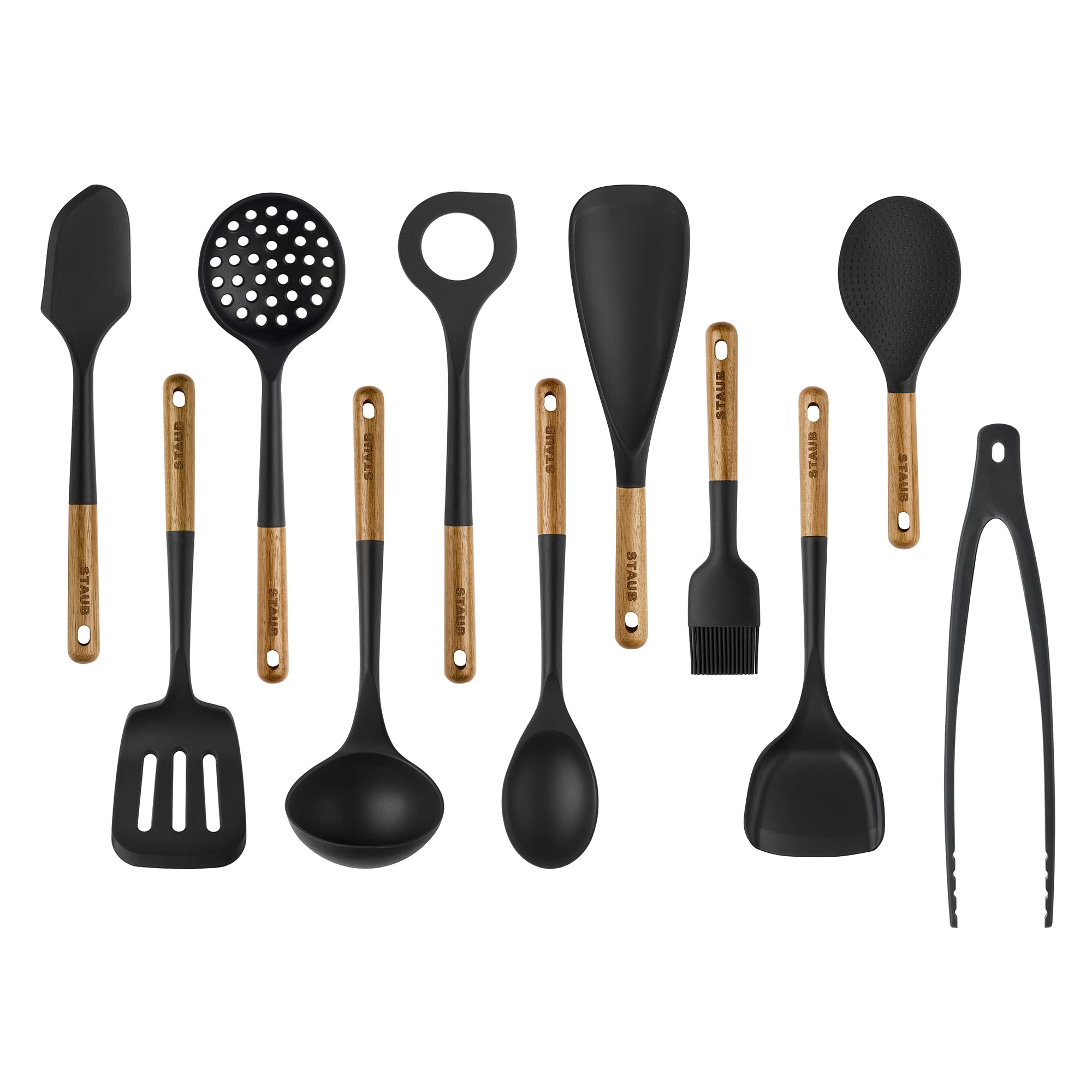 staub silicone with wood handle 11-pc cooking utensil set