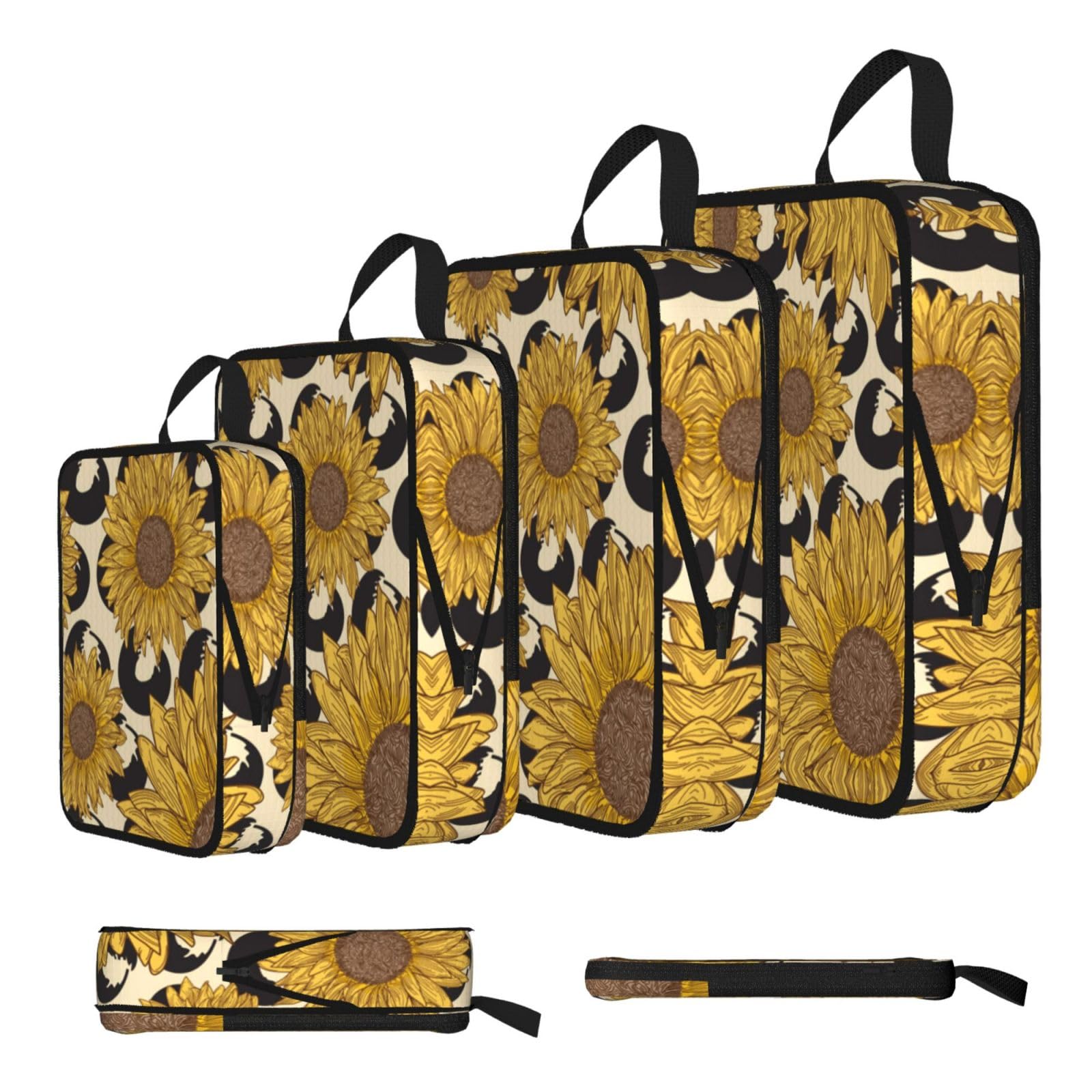 Sunflower Print 4 Set Compression Packing Cubes For Suitcases,Expandable Storage Bags Organizers