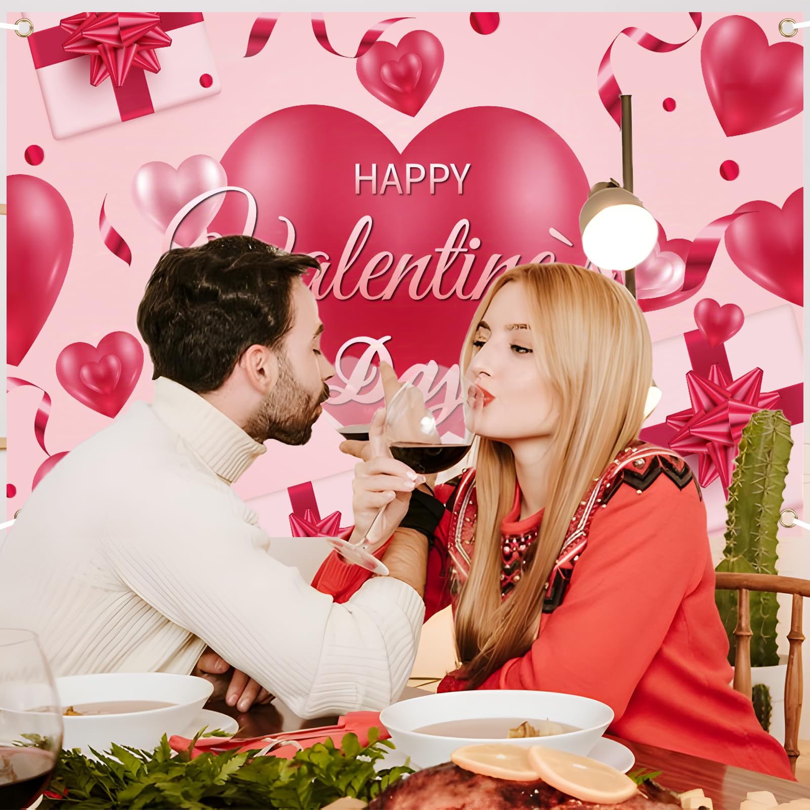 Creaher Valentine's Day Decorations Backdrop Banner Happy Valentines Day Banner, Fabric Valentine's Day Background - Image 4