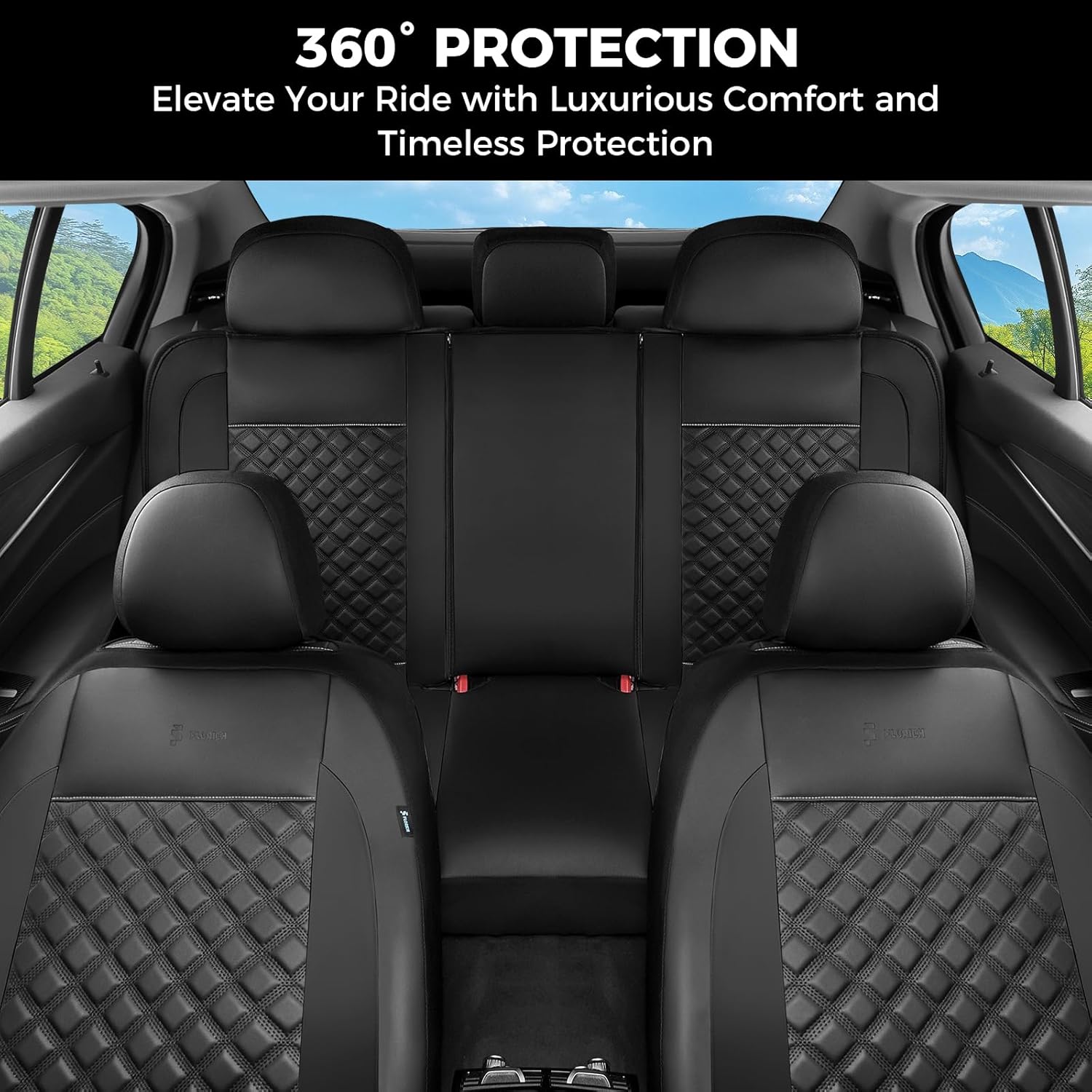 FLORICH Seat Covers, Atomutive Seat Covers Full Sets, Waterproof Seat Cover for Cars, Luxury Leather Universal Seat Cover Accessories Fit for Most Cars SUV Truck Sedans(Black)