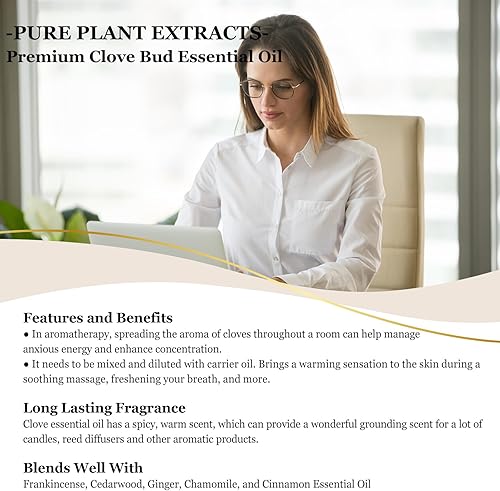 Miniatura 4 de Aceite esencial de clavo EUQEE de gran capacidad (118 ml4 oz) Aceite de capullos de clavo premium - con gotero de vidrio, ideal para difusores