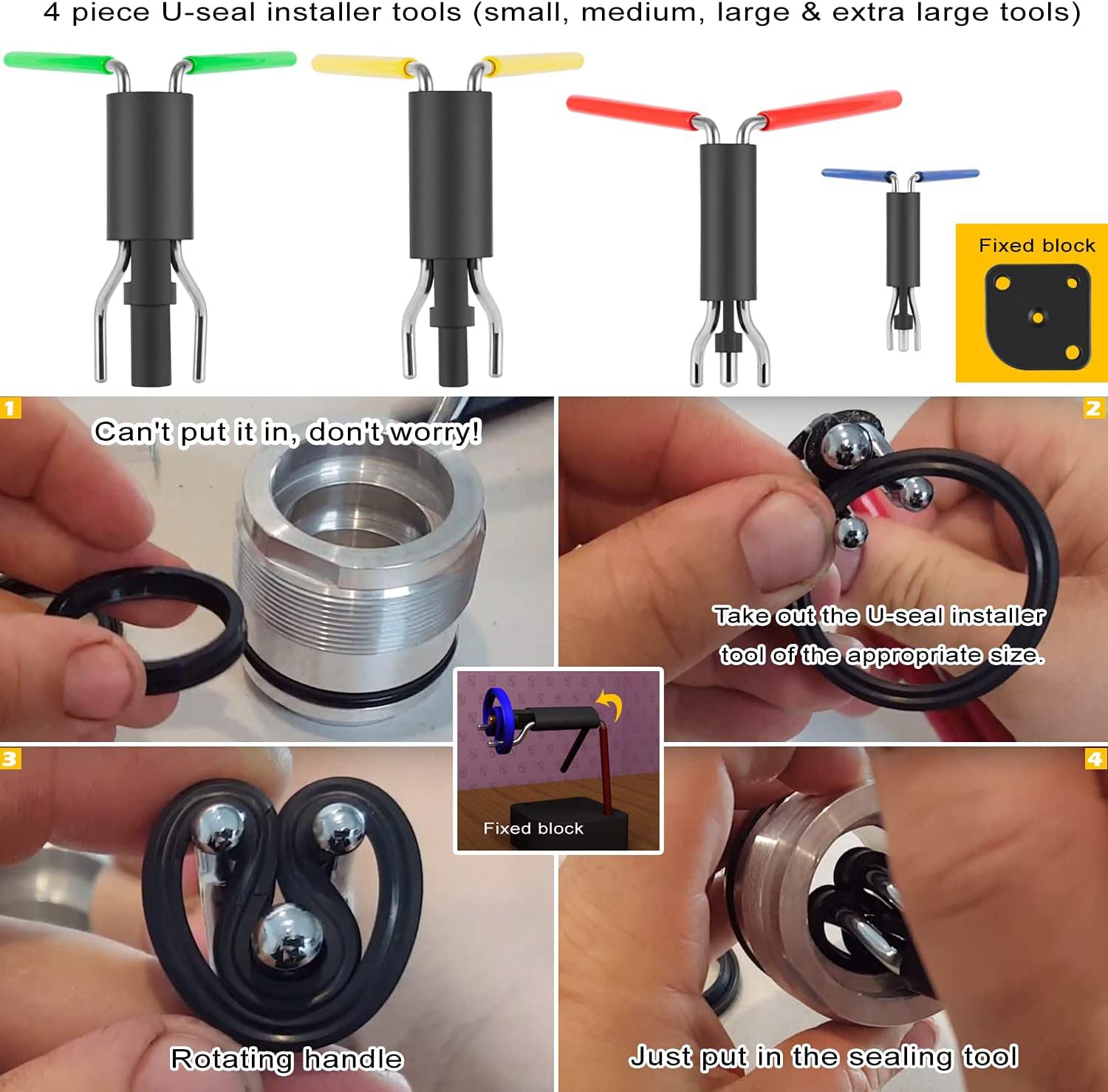 Zestaw narzędzi do naprawy cylindra hydraulicznego do ładowarki kompaktowej, ładowarki, koparki itp. Uszczelki drążkowe, zestaw narzędzi instalacyjnych typu wistor U-Cup