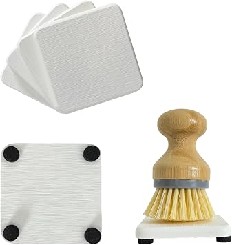 NiuYichee 4PCS Water Absorbent Stone Coasters, Diatomite Soap Tray for Sink