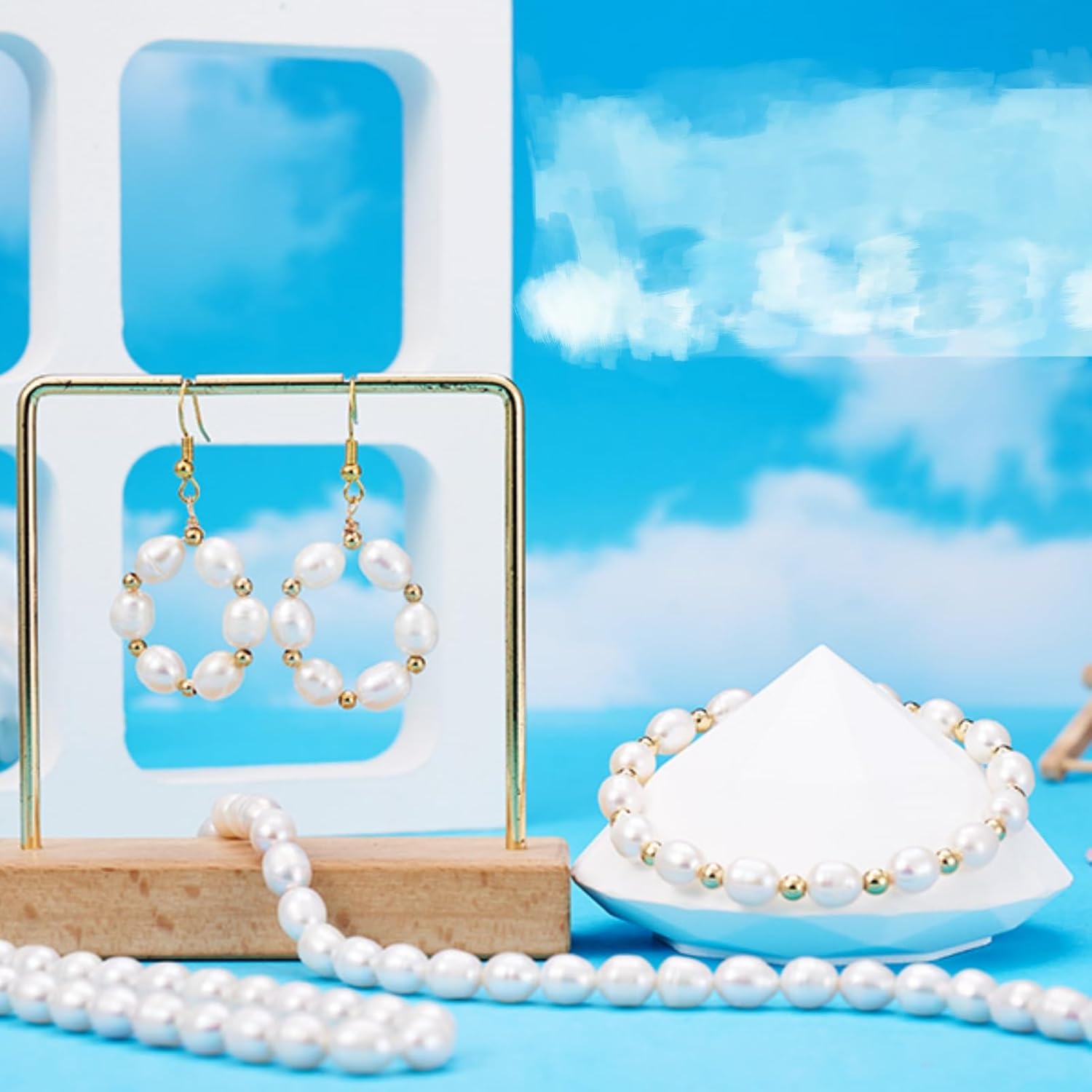 Natural Pearl Beads for Jewelry Making Freshwater Pearl Beads Cultured White Round Rice Seashell Pearls for Necklaces Bracelets Earrings (3 Strands, About 42Pcs/Strand)