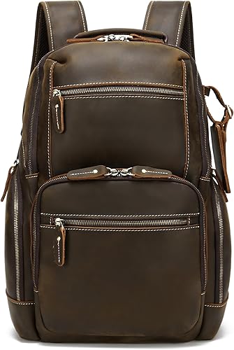 Miniatura 7 de LANNSYNE Mochila para portátil de cuero de grano completo vintage de 16 pulgadas para hombre, mochila de viaje para acampar, Brown1 para portátil de