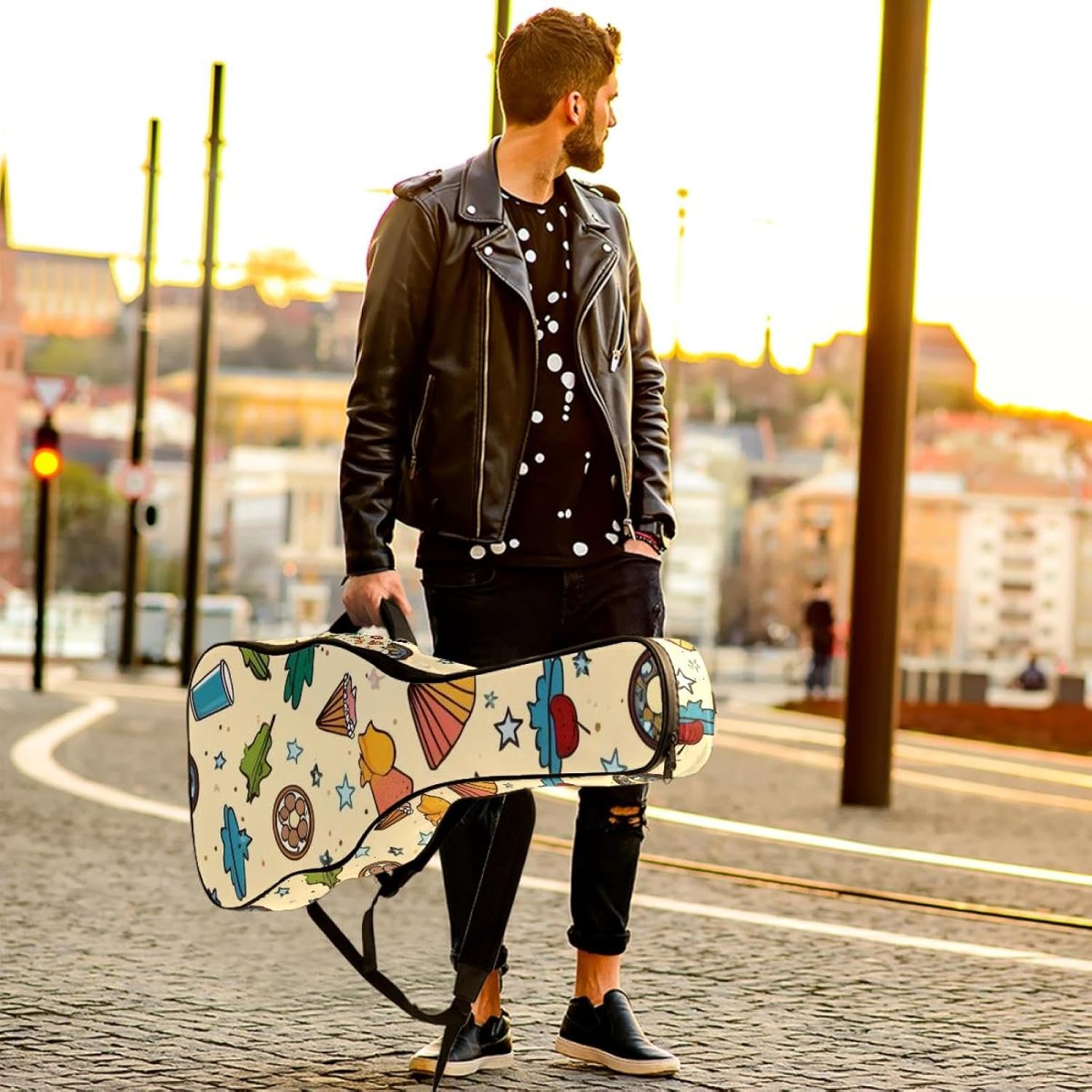 Summer Fruit Guitar Bag 40 41 42 In 2 Pockets Guitar Case Waterproof Guitar Case Resistent Oxford Cloth 0.4 In Extra Thick Sponge Padded for Acoustic Guitar