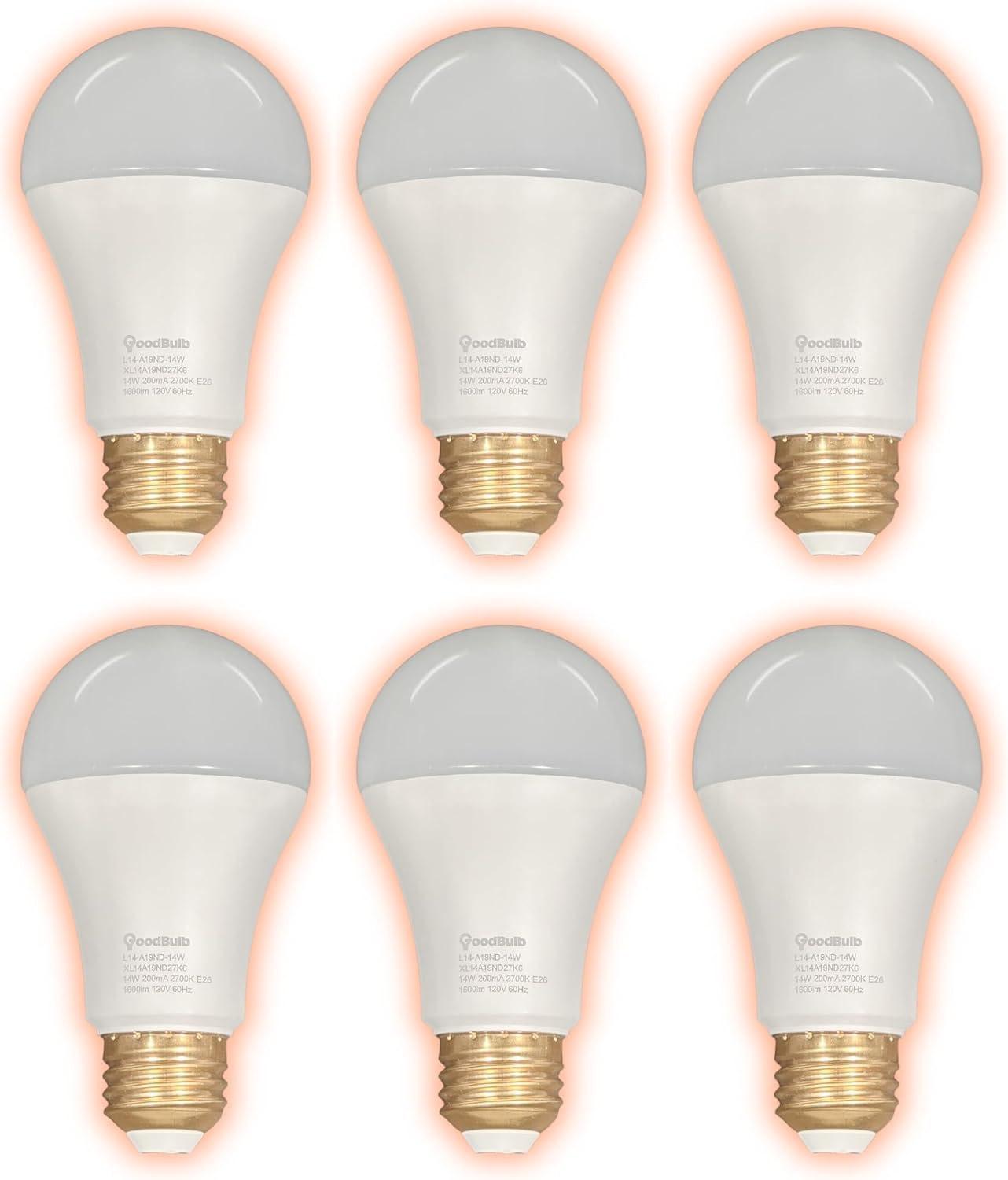 GoodBulb 100 Watt Replacement – 14 Watt Rough Service LED A19 – Warm White – 1600 Lumens – 3000 Kelvin – Non Dimmable - Long-Lasting 25,000 Hours (6 Pack)