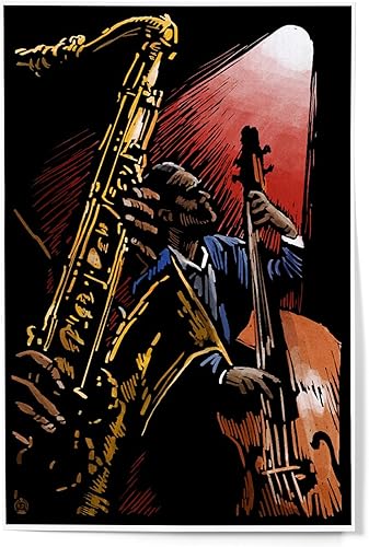 Lantern Press Decoración de pared con impresión artística de 12 x 18 pulgadas, banda de jazz, rascador