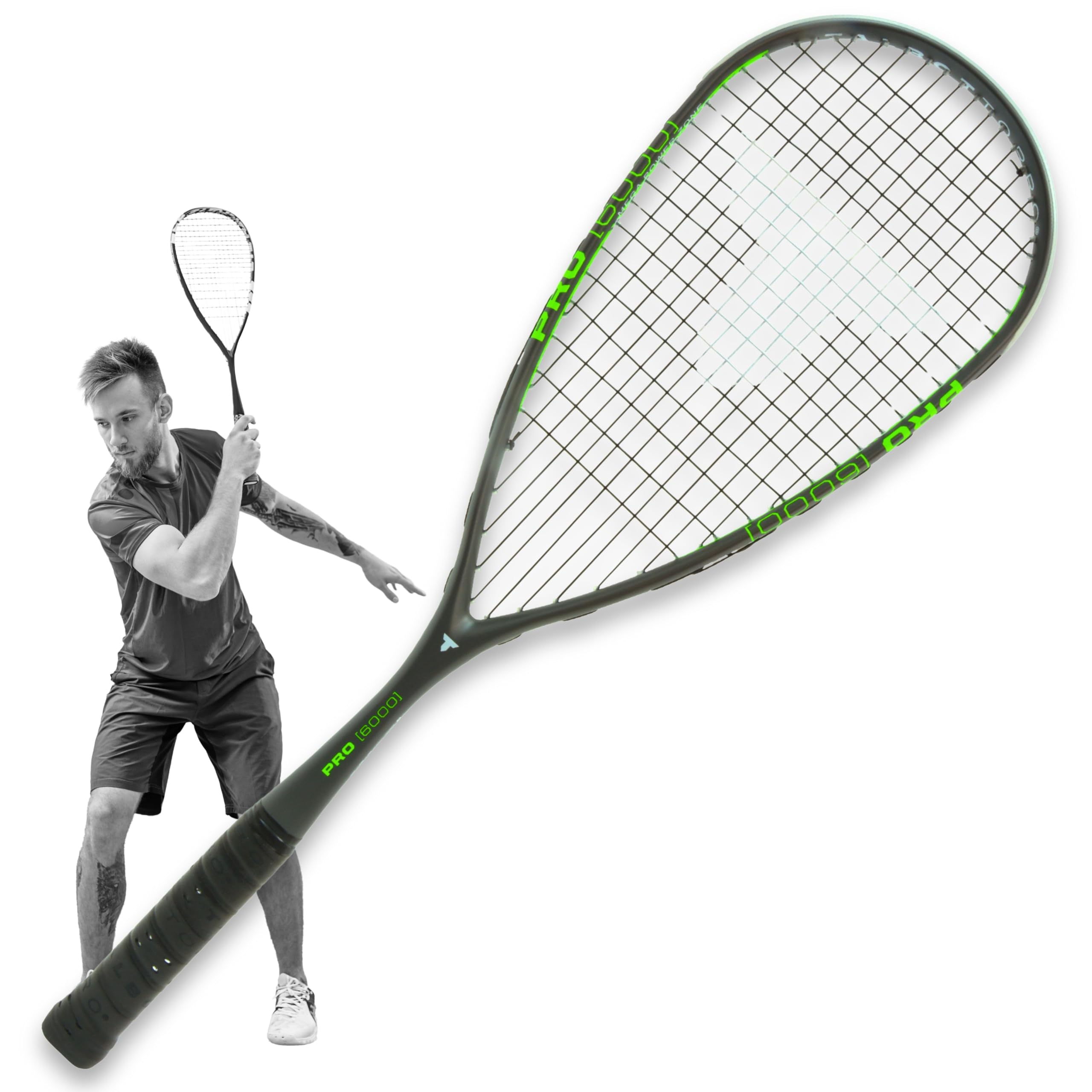 Raqueta de Squash Talbot-Torro Pro 6000 – Ultraligera y Potente | Carbono 4 | Máxima Aceleración de la Bola Gracias a su Diseño Ofensivo | Encordada y Lista para Jugar | para Jugadores Avanzados