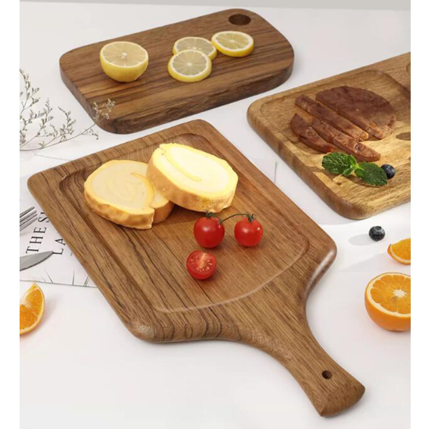 Solidna Drewniana Deska Do Krojenia Kuchenna Zagęszczona Deska Do Krojenia Z Uchwytami Drewniana Deska Do Serwowania Wędlin Deski Do Sera Z Drewna Do Grawerowania Ślubne,（Brown-38 * 22Cm）