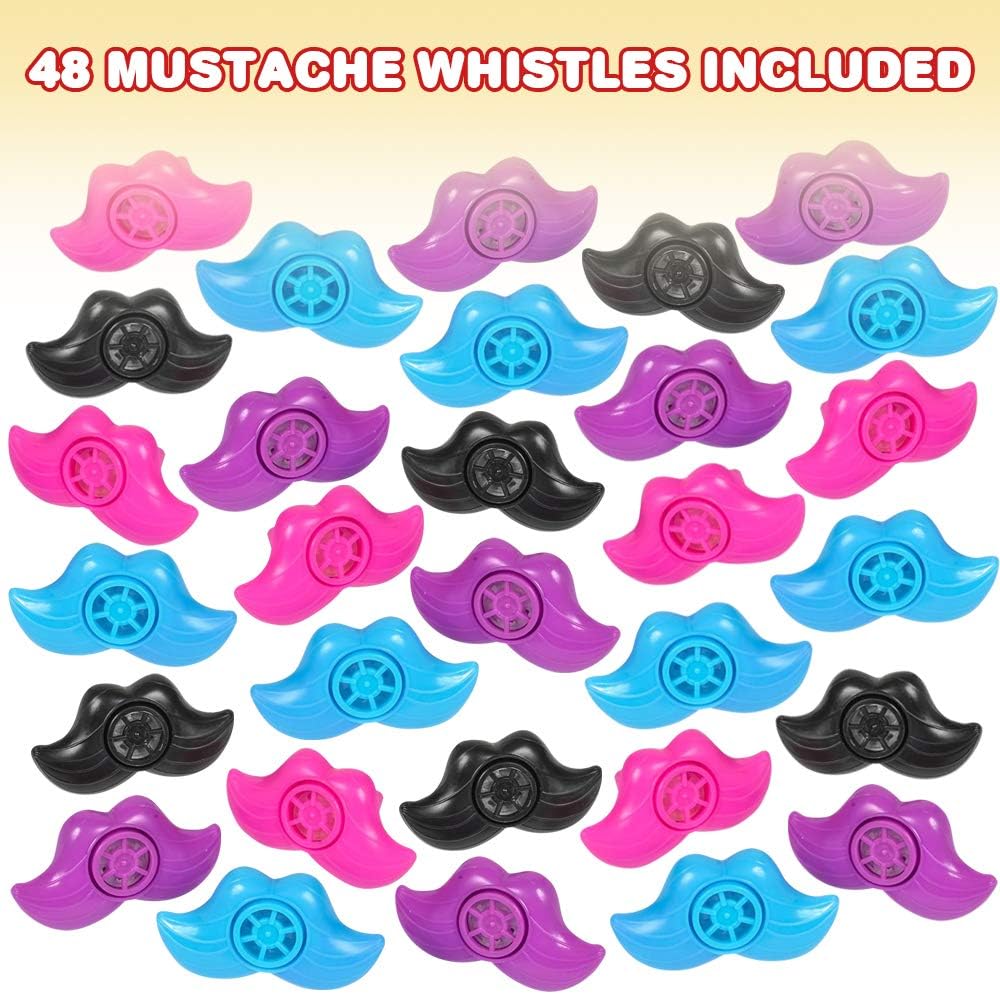 ArtCreativity Mustache Lip Whistles, Bulk 48 Pack of Kids Party Favors