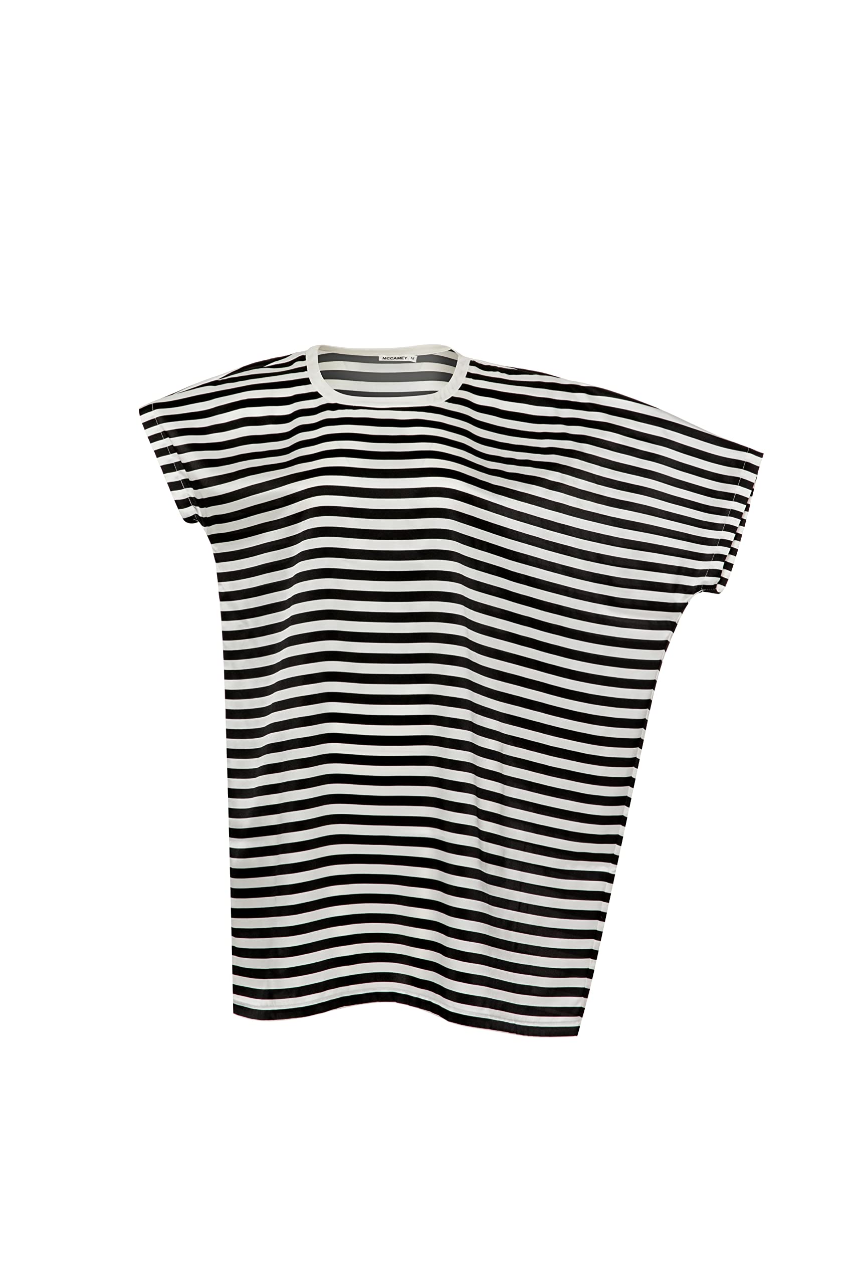 Damen Nachthemd Sleepdress 100% Seide, Schwarz/Weiß gestreift