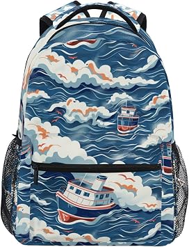 ALAZA Big Wave and Cruise Ships Kids Shool Backpack for Girls Boys,Laptop Travel Backpack,16.9" H
