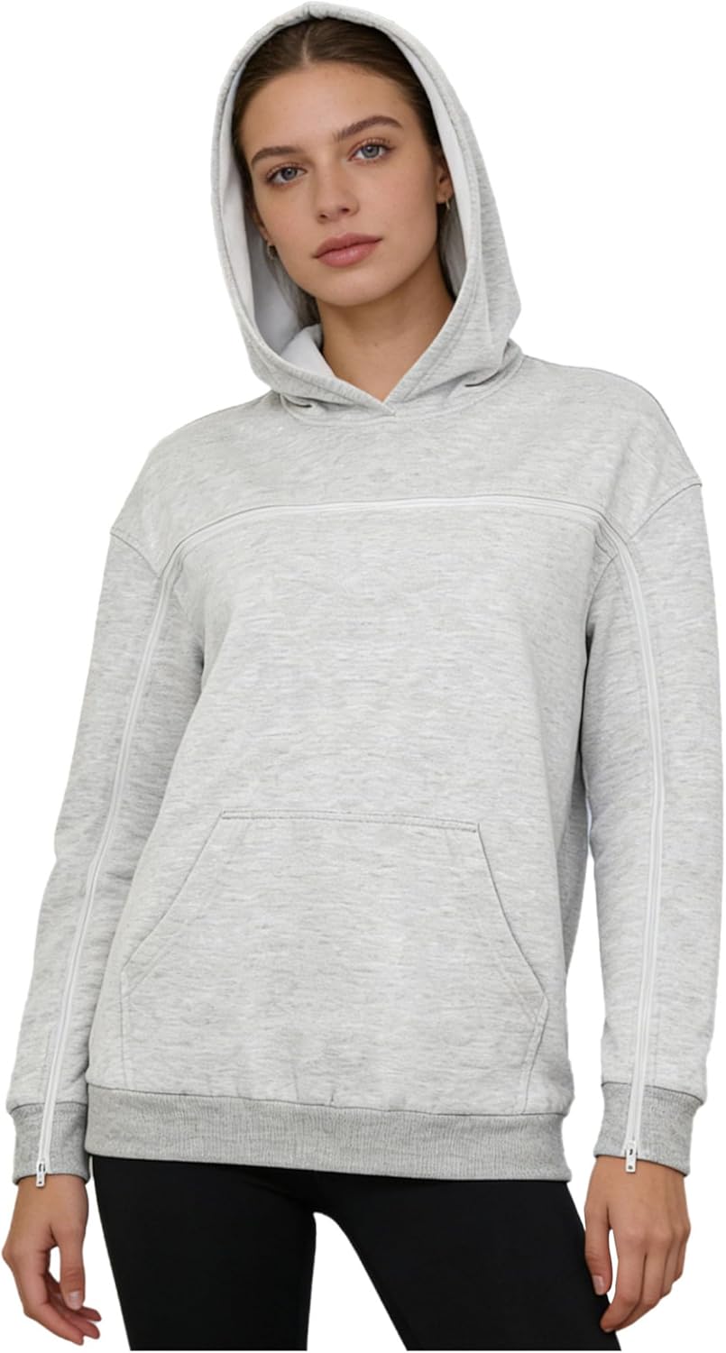 Women Chemo Port Access Hoodie Adaptive Sweatshirts Rotator Cuff Recovery Shirt Mastectomy Jacket