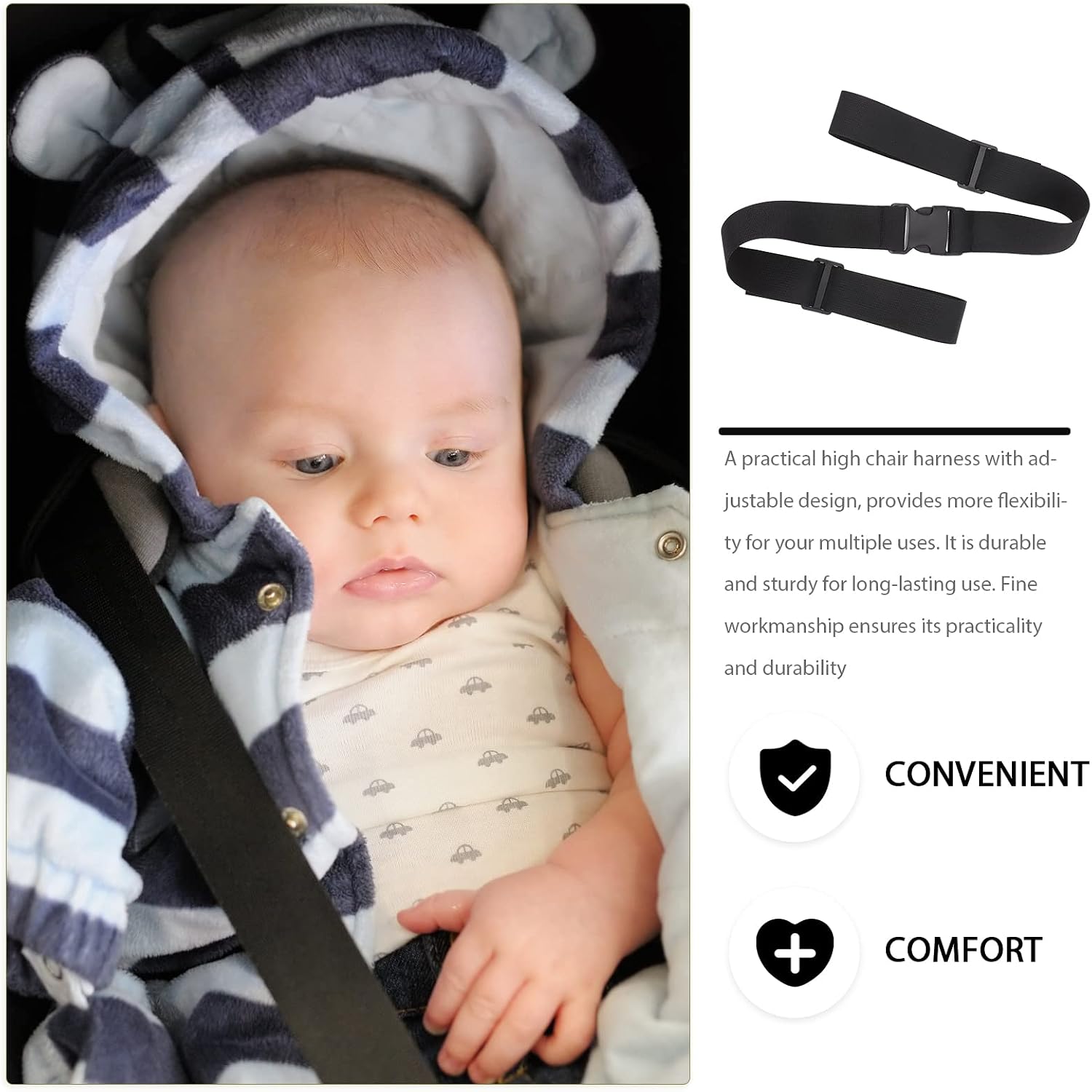 Kisangel 3pcs Toddler Safety Highchair Universal Straps Belt High Pushchair Pram Belts Shopping Harness Strap for Buggy Supermarket Kids Baby Adjustable(37.34X1.49X0.39in)