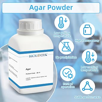 Lab-Grade Agar Powder, Makes Over 1498 to 1666 Agar Petri Dishes, Gel Strength 800-1100 g/m2 (68F), for Lab Research, 500g/Bottle(1.1 lb.)