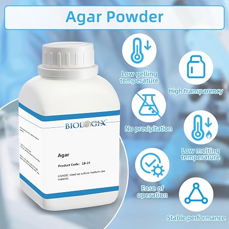 Lab-Grade Agar Powder, Makes Over 1498 to 1666 Agar Petri Dishes, Gel Strength 800-1100 g/m2 (68F), for Lab Research, 500g/Bottle(1.1 lb.)