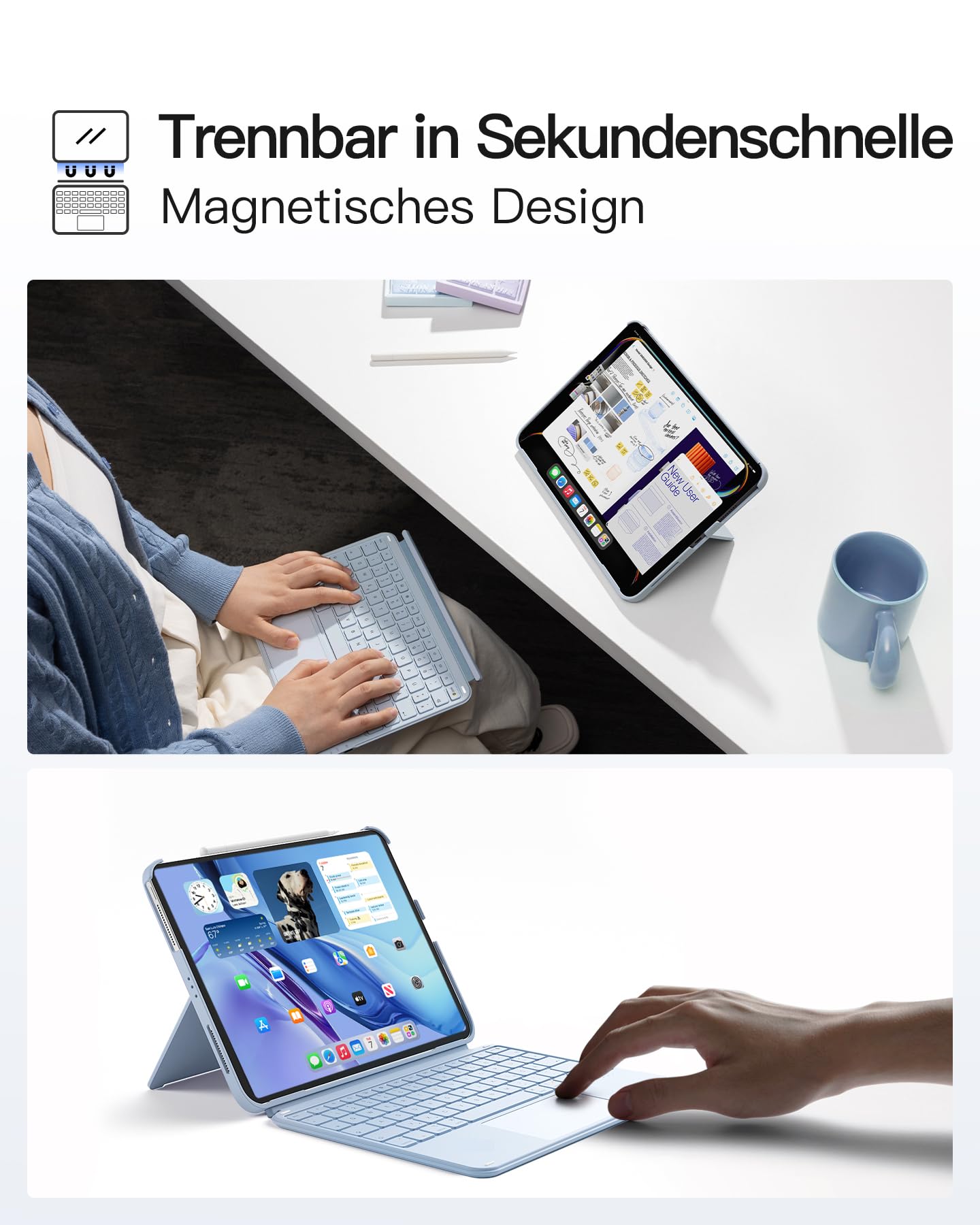 Inateck Etui z klawiaturą, ultralekka klawiatura do iPada 10 generacji, iPad Air 6 11" 2024, iPad Air 5/4 10,9", iPad Pro 11 4/3/2/1 generacji, zdejmowane, z touchpadem, QWERTZ, KB04122