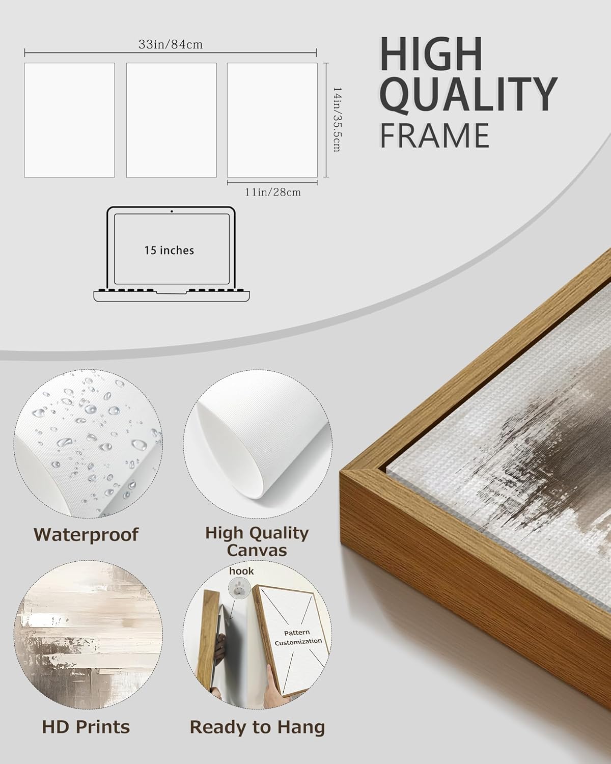 PHOPAGO Modern Abstract Framed Wall Art Mid Century Minimalist Beige Pastel Neutral Wall Decor for Kitchen Bathroom - 11x14in Natural Framed