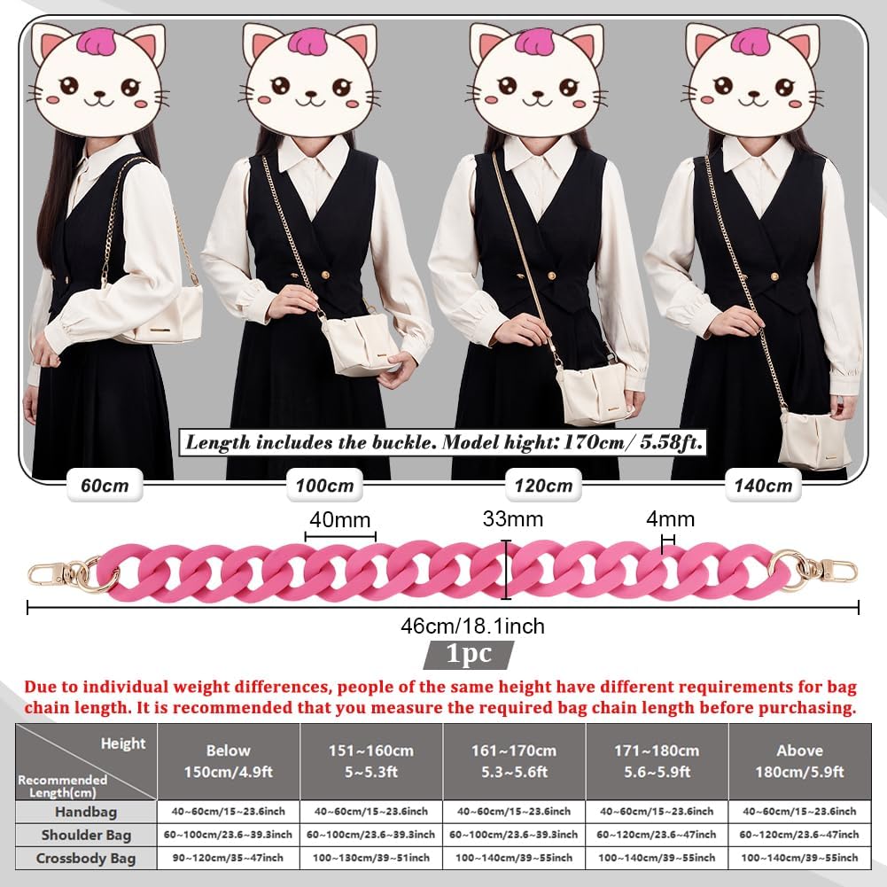 PH PandaHall 18 Inch Pink Acrylic Bag Strap, 1.3 inch Wide Purse Charm Decorative Bag Chain Flat Strap Purse Replacement Chain with Golden Buckles for Handbag Wallet Crossbody Shouder Bags
