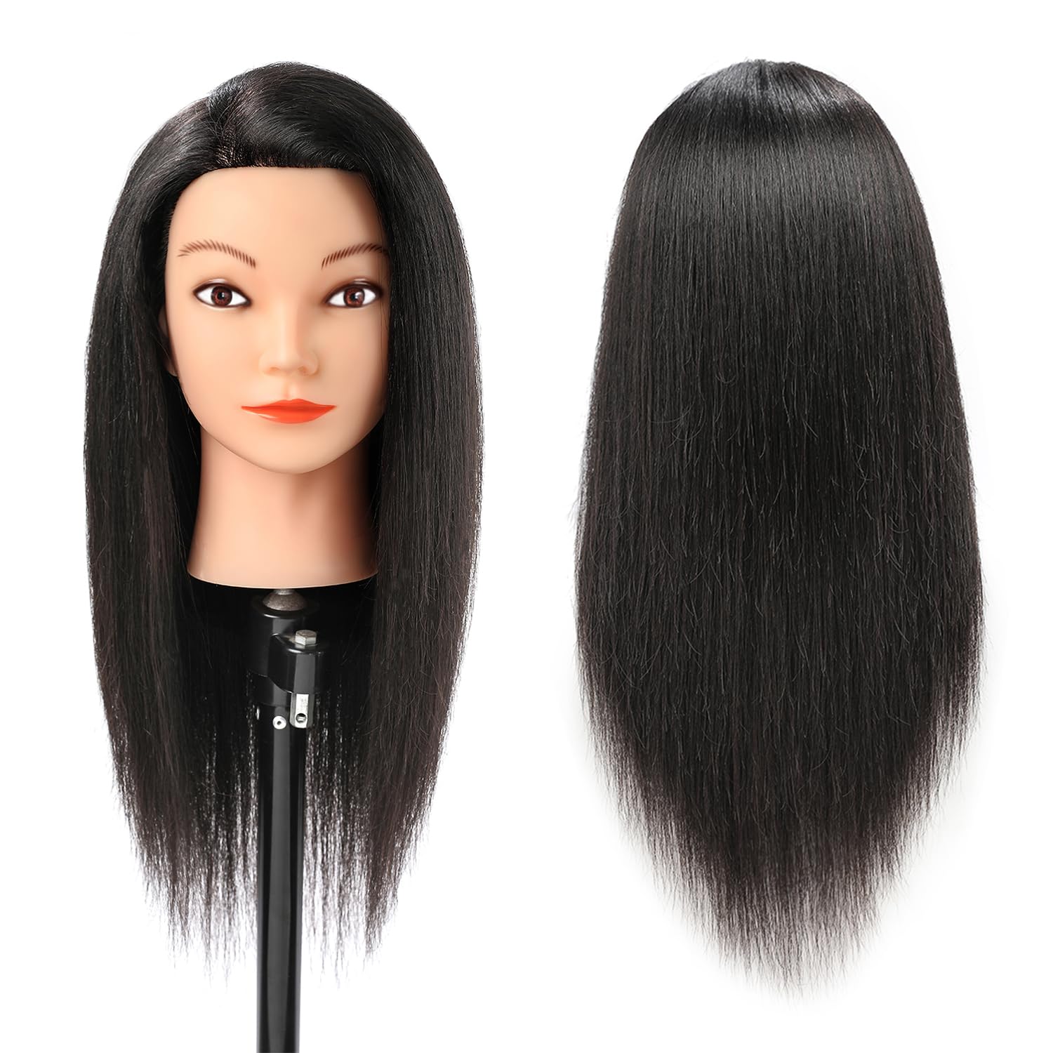 100% Human Real Hair Mannequin Head with Stand Hairdressers Practice Training Head and Cosmotology Doll Head for Hairstyling and Braid - Natural Black product thumbnail 6