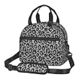 Perinsto Grey Leopard Skin Lunch Bag Reusable Insulated Lunch Tote Bag Lunchbox Container With Adjustable Shoulder Strap For Office Work School Picnic Travel