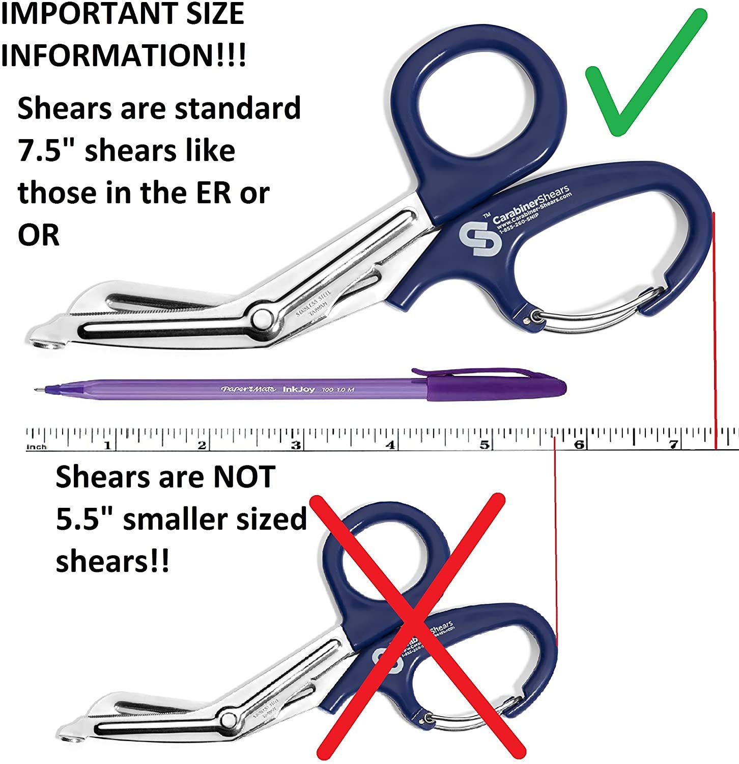 Trauma Shears with Carabiner - Stainless Steel Bandage Scissors for Surgical, EMT, EMS, Medical, Nursing, and Veterinary Use, First Aid Supplies and Accessories, 7.5-inch, Pink