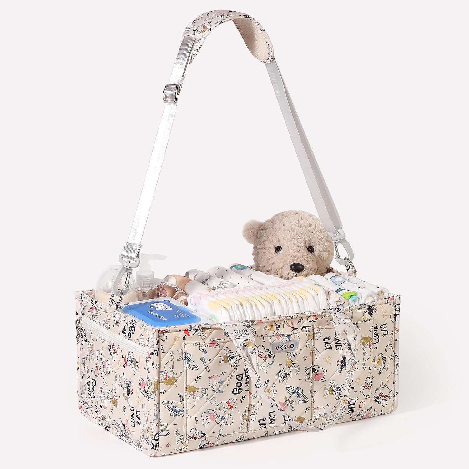 Colorful Cute Cartoon Animal Prints Baby Diaper Caddy Organizer, Large Storage Basket for Newborn Essentials Baby Shower Gifts